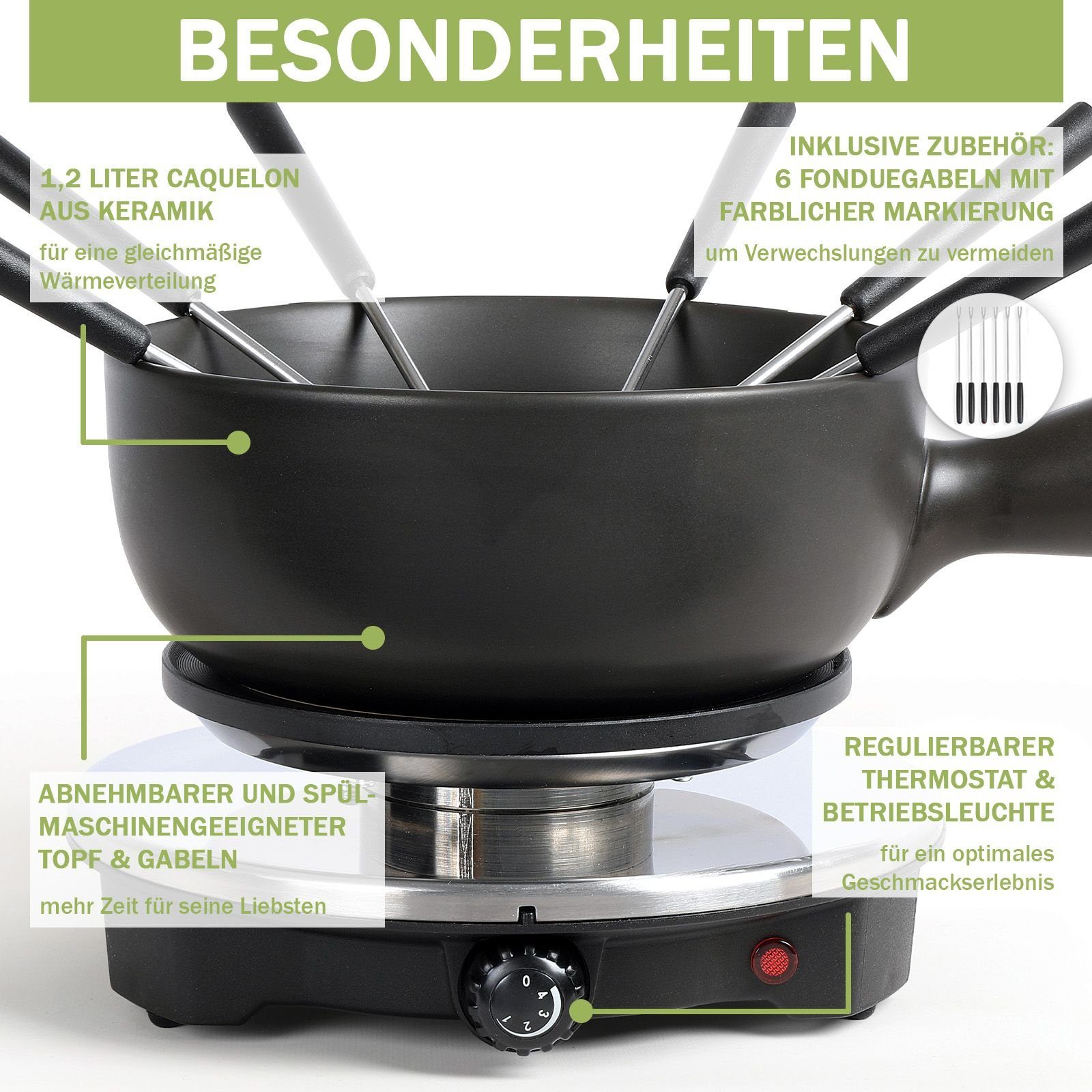 6 Set elektrisch Fondue 1,20 Personen Käsefondue, Fondue Fonduegabeln, Fleischfondue 8 bmf-versand l