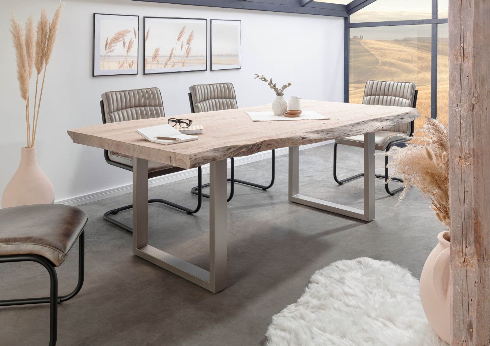 Massivmoebel24 Baumkantentisch FREEFORM (230x110x78 Akazie, Esstisch Baumti günstig online kaufen