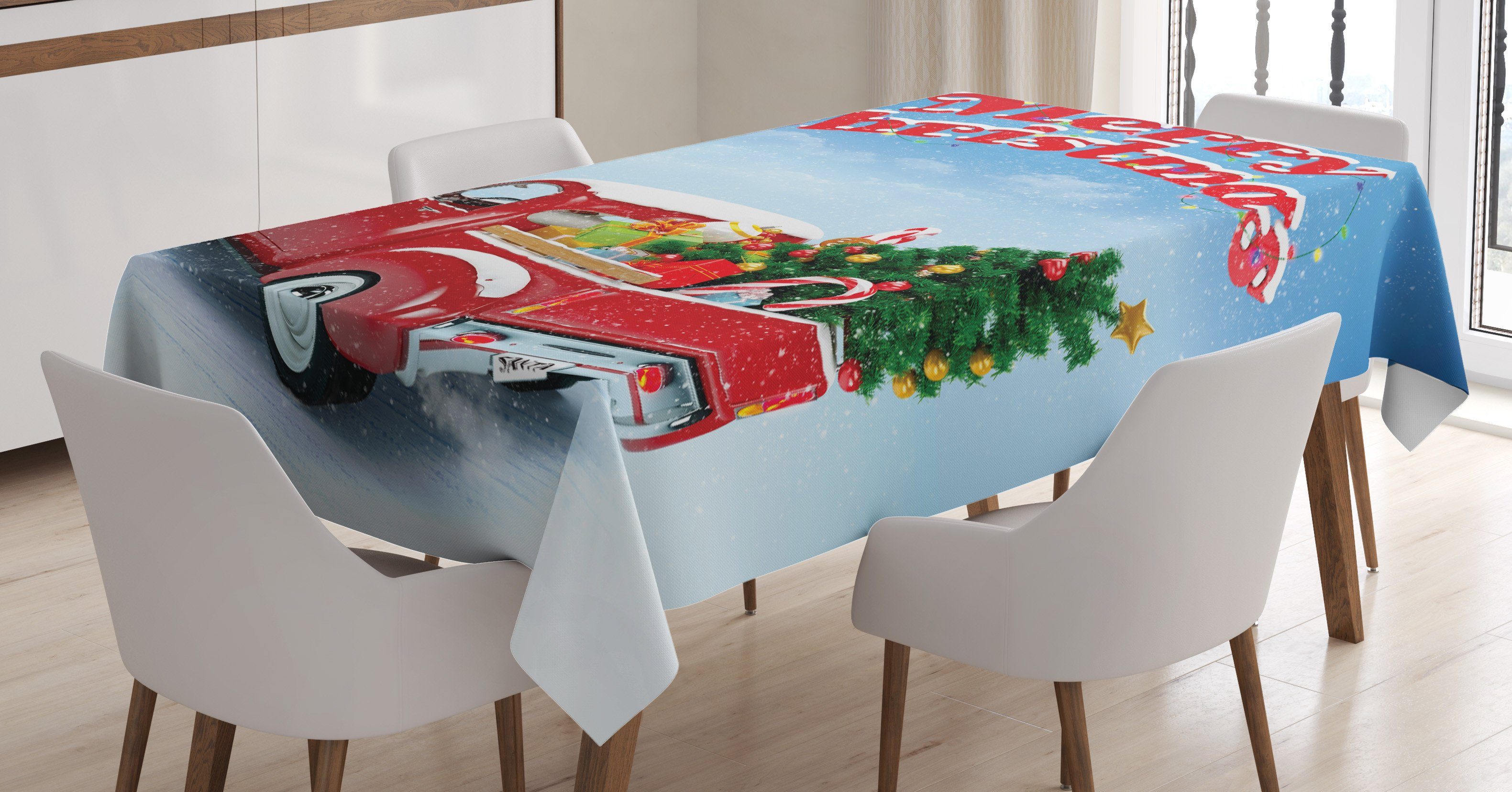 Abakuhaus Tischdecke Farbfest Waschbar Für den Außen Bereich geeignet Klare Farben, Weihnachten Pickup-Truck Aufwändige