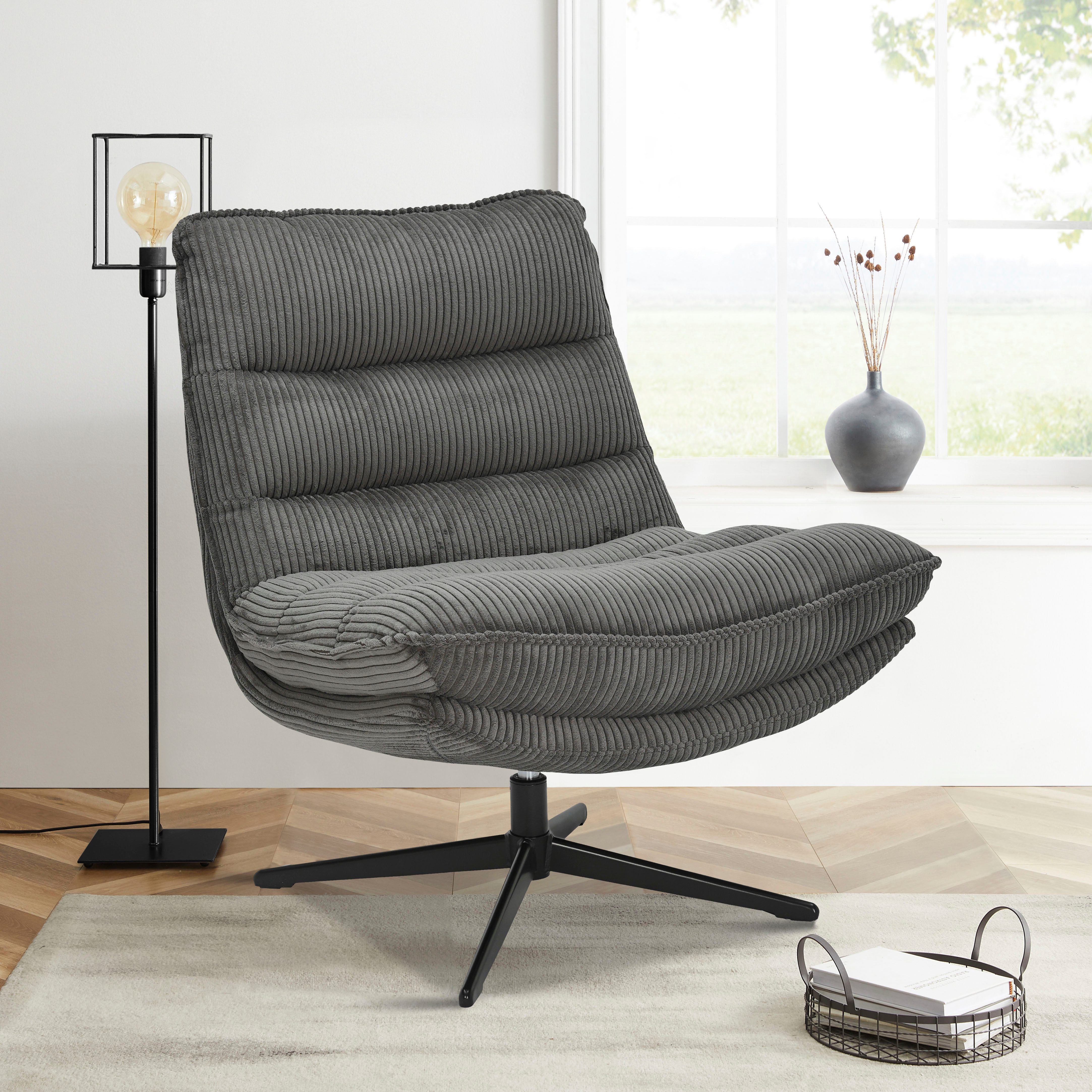 OTTO home Sessel AVAA, Loungesessel im softem Cord-Bezug, 360° Grad drehbar günstig online kaufen