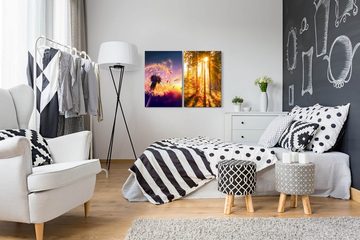 Sinus Art Leinwandbild 2 Bilder je 60x90cm Pusteblume Wald Sommer Sonnenstrahlen warmes Licht Heilsam positive Energie