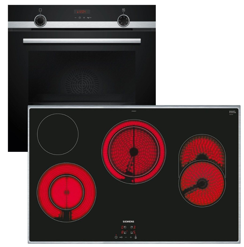SIEMENS Backofen-Set Einbaubackofen Dampfunterstützung Pyrolyse+ Elektrokochfeld 80cm , mit 1-fach Teilauszug, Pyrolyse-Selbstreinigung Hydrolyse