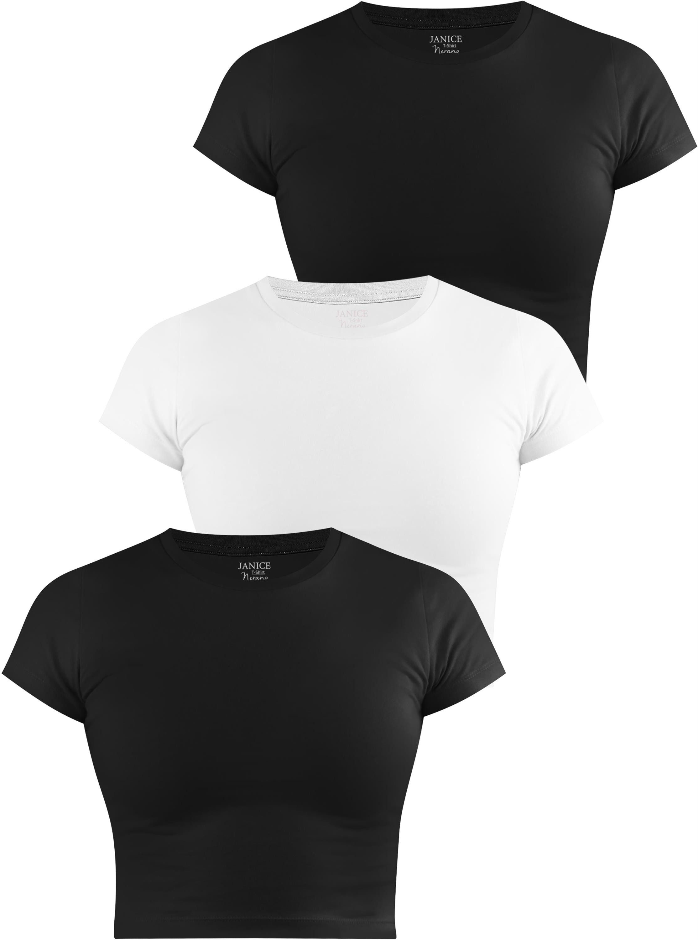 Kurzarmshirt 3 x Damen crop T-Shirt hochgeschlossen Nerano