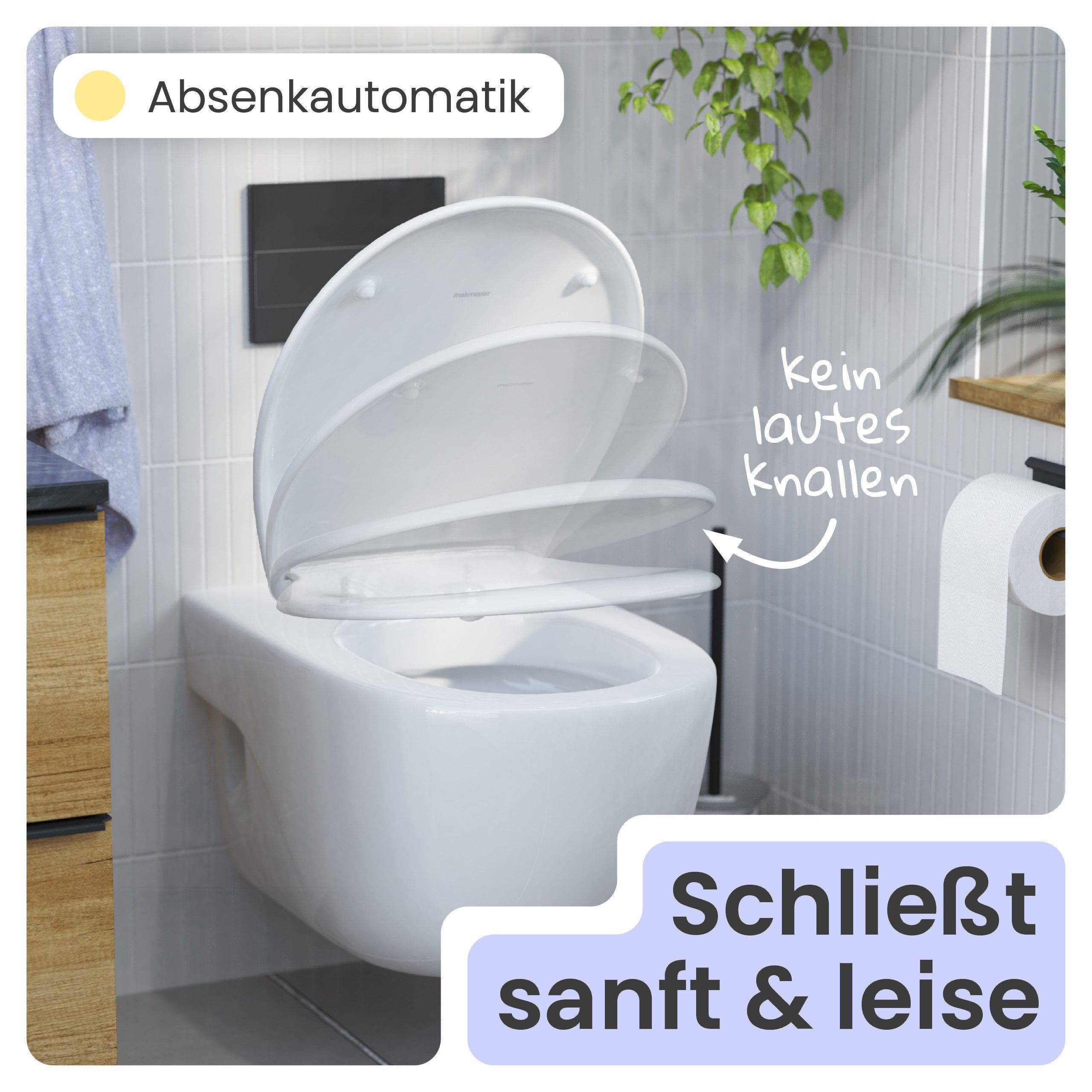 instmaier WC-Sitz Alma, Made in Germany, bakterienabweisendes Duroplast, bis 250kg, weiß, mit Absenkautomatik, zur Reinigung abnehmbar