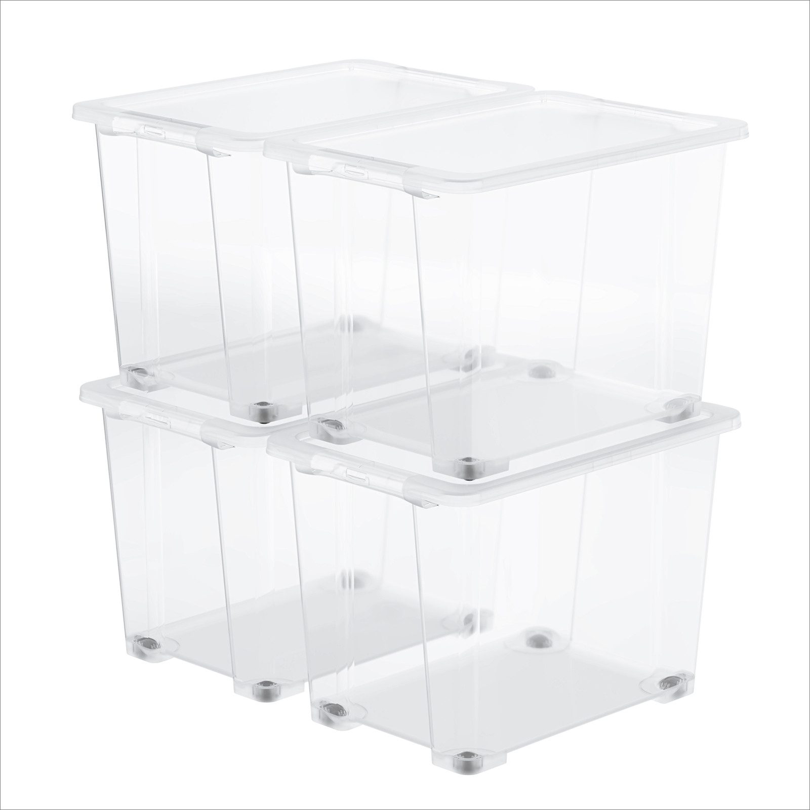ROTHO Aufbewahrungsbox 4er-Set CORE BASIC 65L stapelbar transparente Box mit Deckel und Räder (Sichtboxen-Set, 4er-Set), Lagerbox ideal für Kleidung, Decken und große Haushaltsartikel