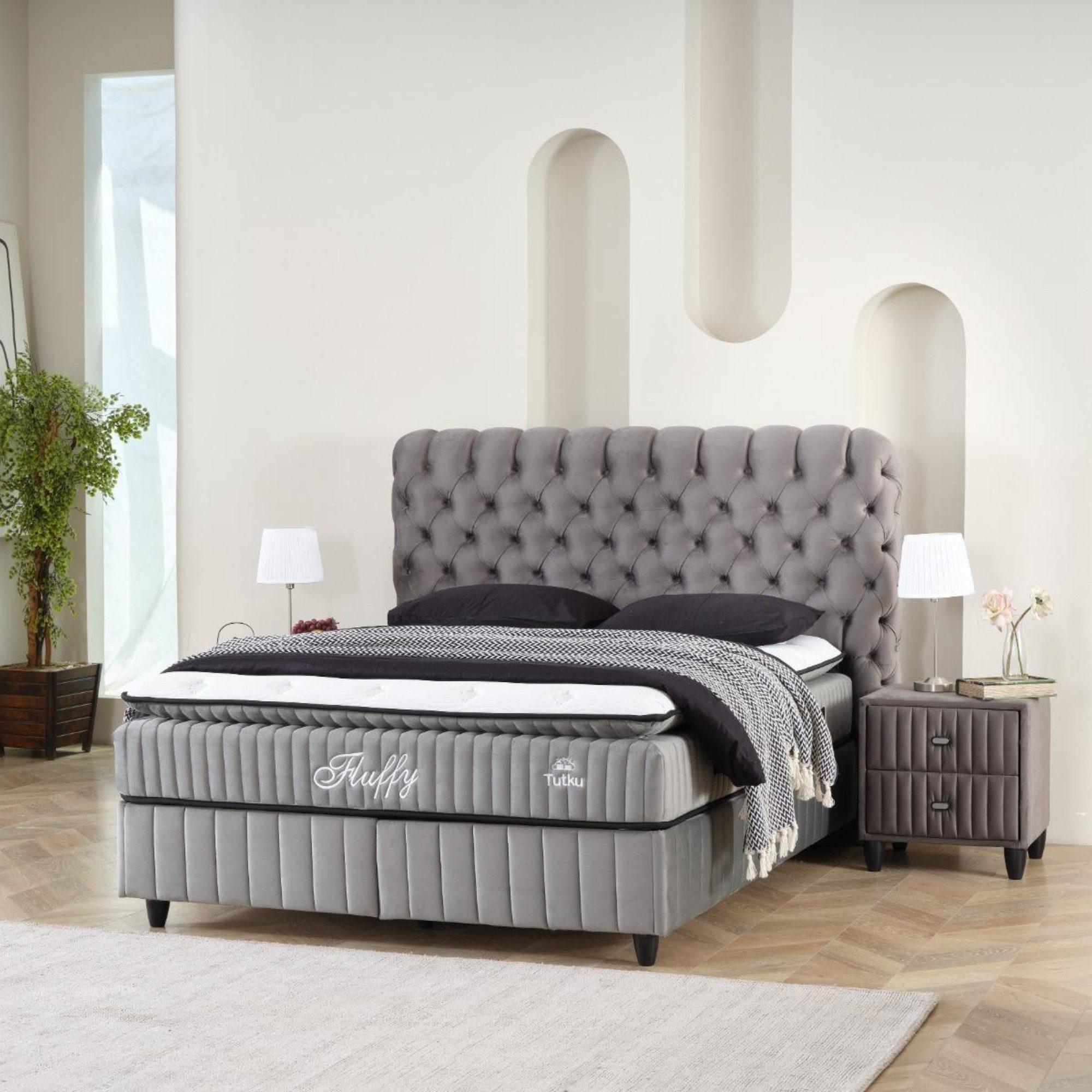 Pointhome Boxspringbett mit Matratze & Stauraum, Bett mit Bettkasten, ohne oder mit Nachttisch (140x200 cm, 1x H3 Matratze, 2x Bettkasten, 1x Bettkopfteil, Optionale Nachtkommode), 7 Zonen Allergenfrei & Atmungsaktiv, Matratze mit Topper