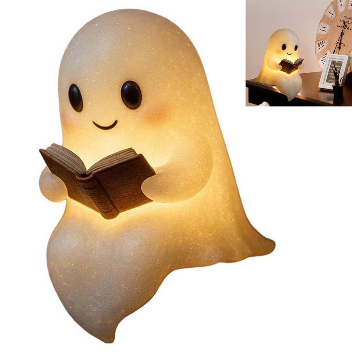 DOPWii Dekolicht Geister Lampe Halloween, LED Dekorative Lichter Geist H 22cm aus Harz, 3D Nachtlicht Figur, niedliche Deko für Schlafzimmer & Wohnzimmer