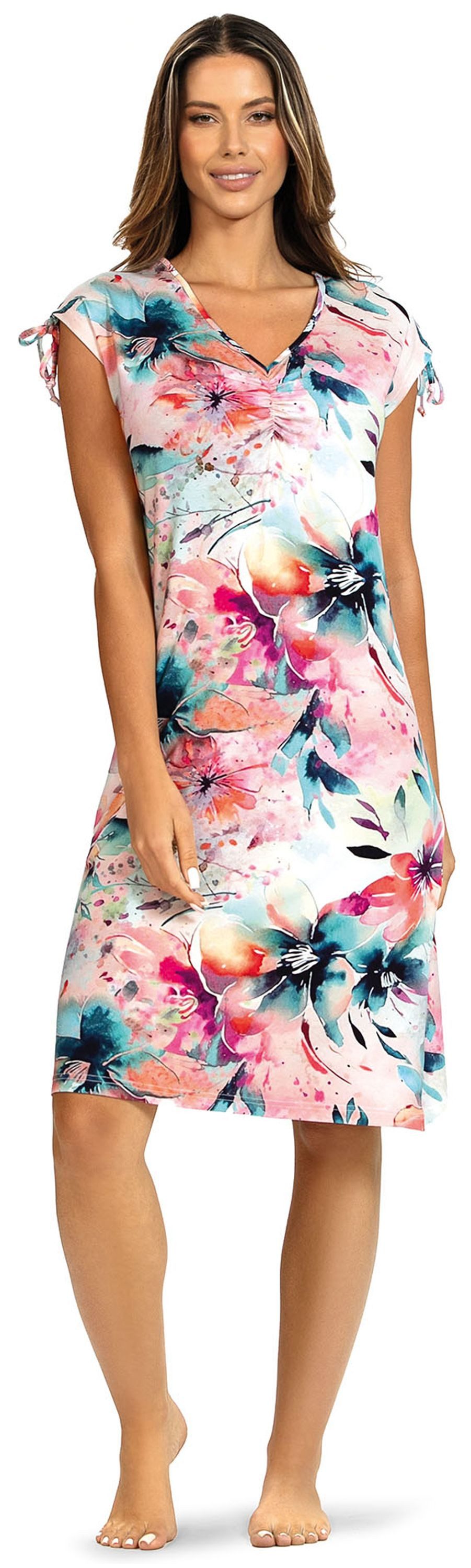 Ascafa Strandkleid Beach (Packung, 1-tlg., 1-teilig) Damen 100cm Sommerkleid tropischer Blumenprint Strandmode