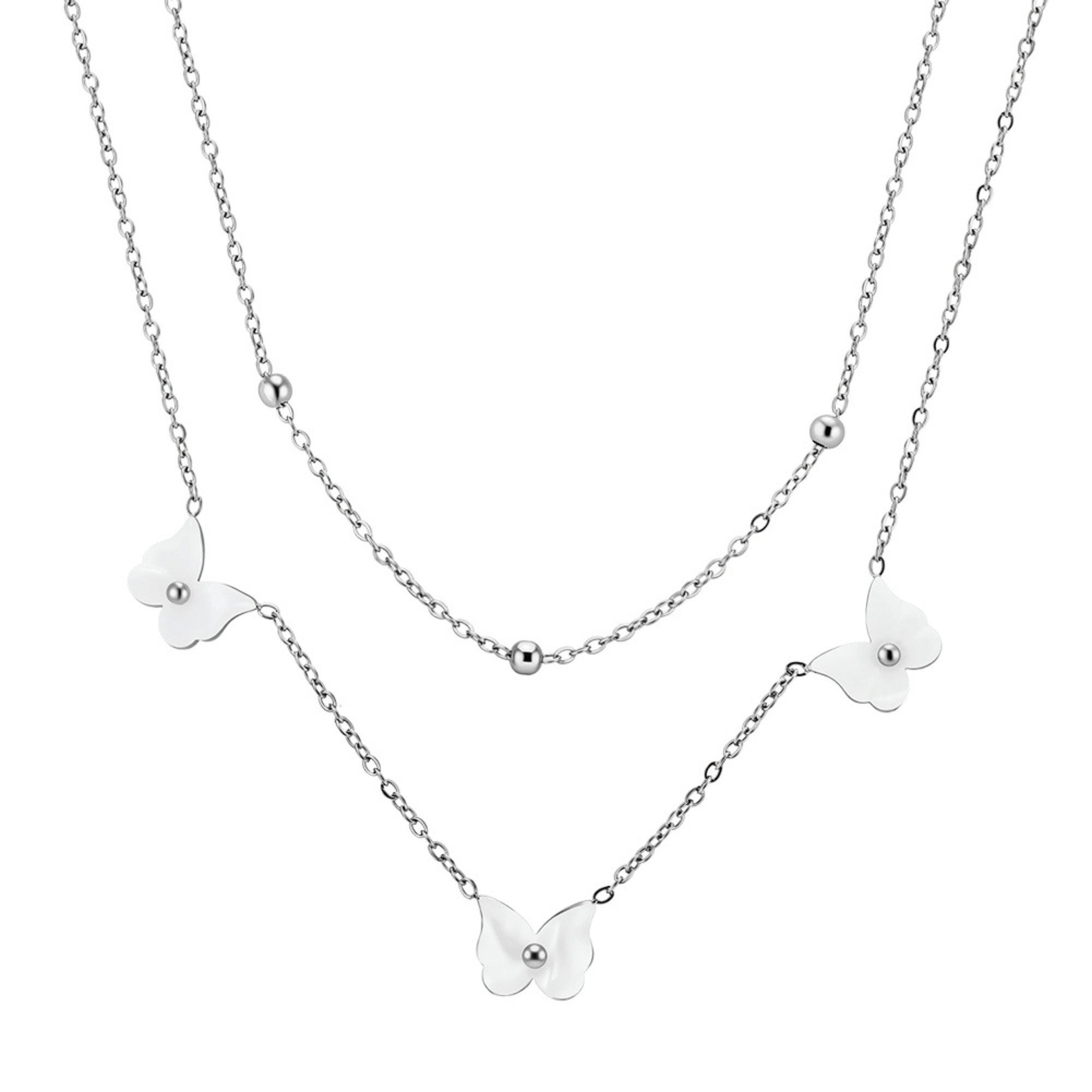 S&T Design Kette mit Anhänger Butterfly Grace (Einzelartikel, 1-tlg., 1 Halskette), doppellagig, handgefertigt, verstellbar, 3 …
