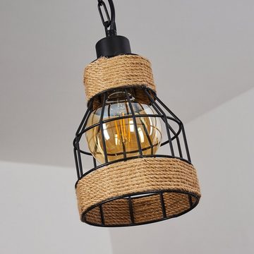 hofstein Hängeleuchte »Cogne« Boho Pendellampe aus Metall in schwarz und Hanfseil, ohne Leuchtmittel, runde Hängelampe, 1xE27, Höhe max. 123, 5cm (verstellbar)