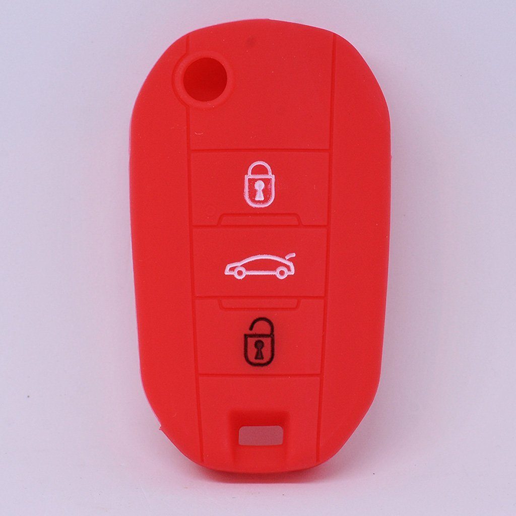 mt-key Schlüsseltasche Autoschlüssel Softcase Silikon Schutzhülle Rot, für Citroen C4 Picasso Jumpy Flip Peugeot 3 Tasten Klappschlüssel