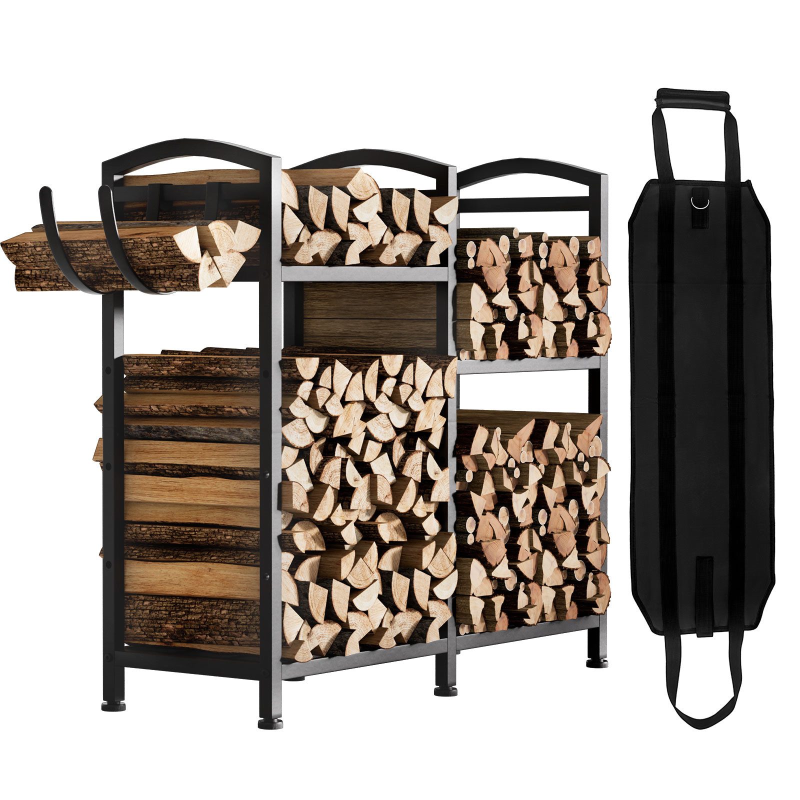 Yorbay Kaminholzregal aus Metall mit Tragetasche, Brennholz-Ständer & Transportbeutel, BxTxH:78.8x28x76 cm, für Kamin, Ofen & Garten