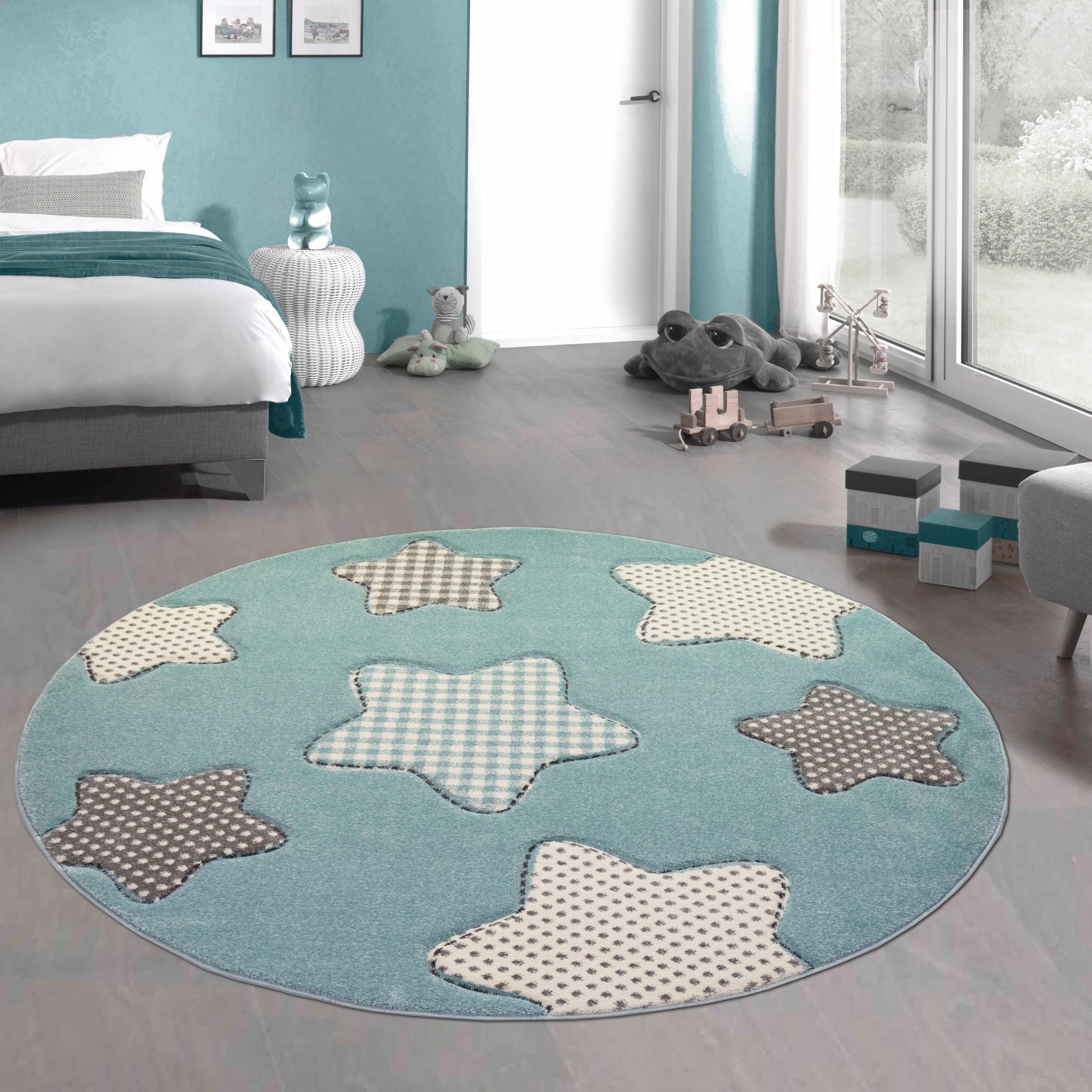 Carpetia Kinderteppich Verspieltes Motivdesign, rund, Höhe: 13 mm, pflegeleicht, strapazierfähig, handgearbeiteter Konturenschnitt