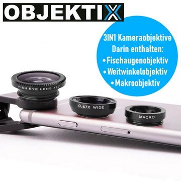 MAVURA OBJEKTIX Universal Handy Objektiv Set 3in1 Smartphone Linsen Objektiv, (Fisheye + Weitwinkel + Makro Kamera)