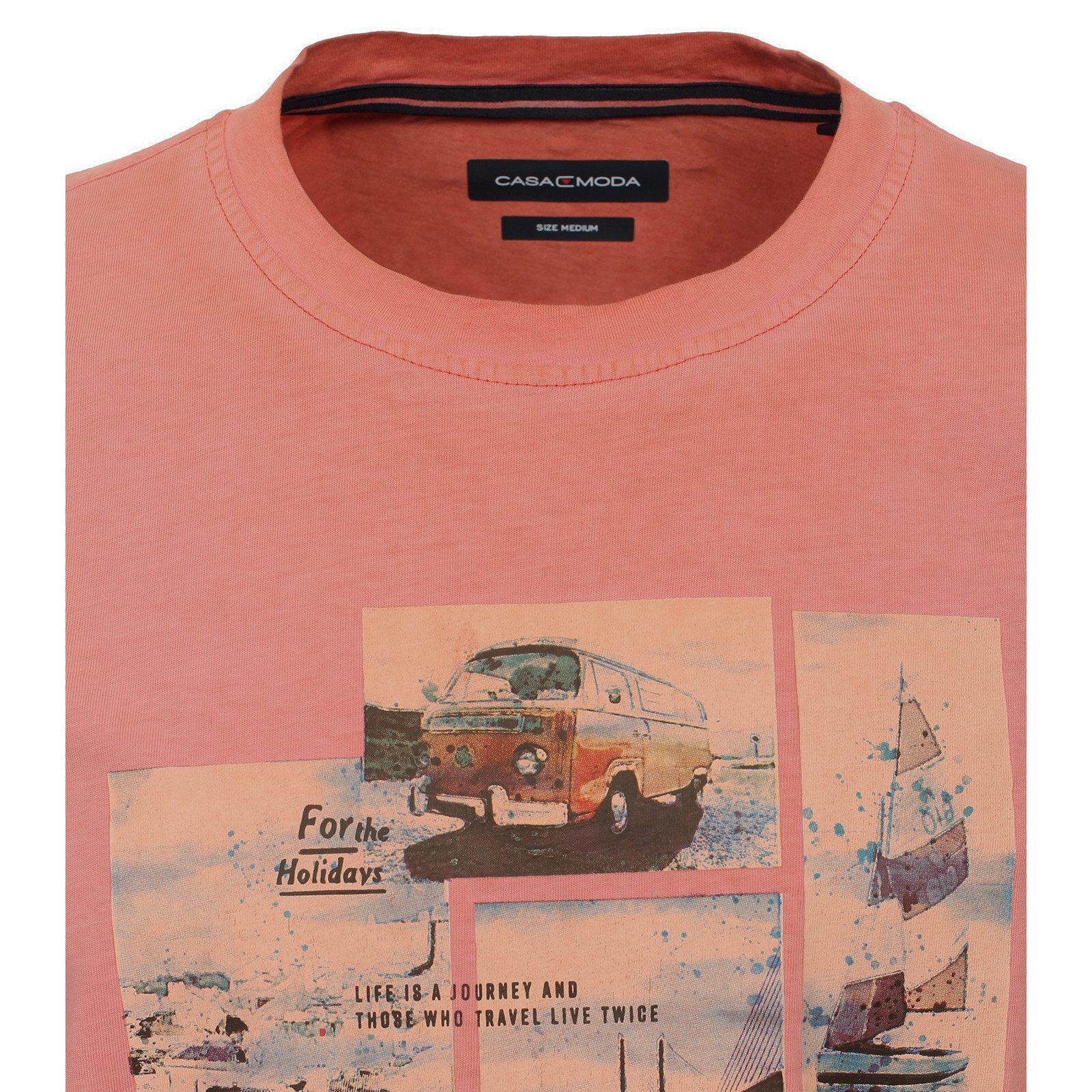 CASAMODA Rundhalsshirt CasaModa T-Shirt Vintage-Print lachs used XXL