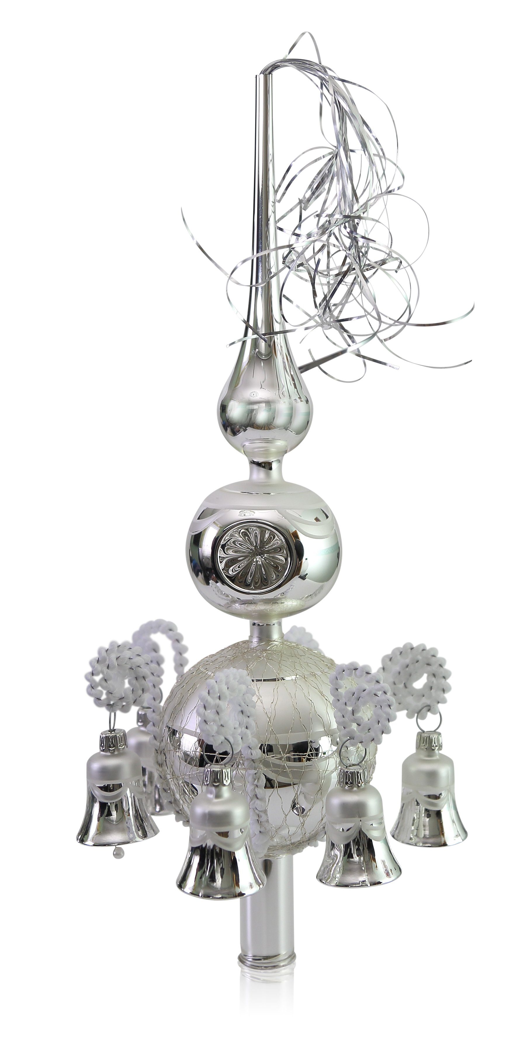 Lauschaer Glas Christbaumspitze Spitze umsponnen mit Leonischem Draht und Einstich in der Kugel