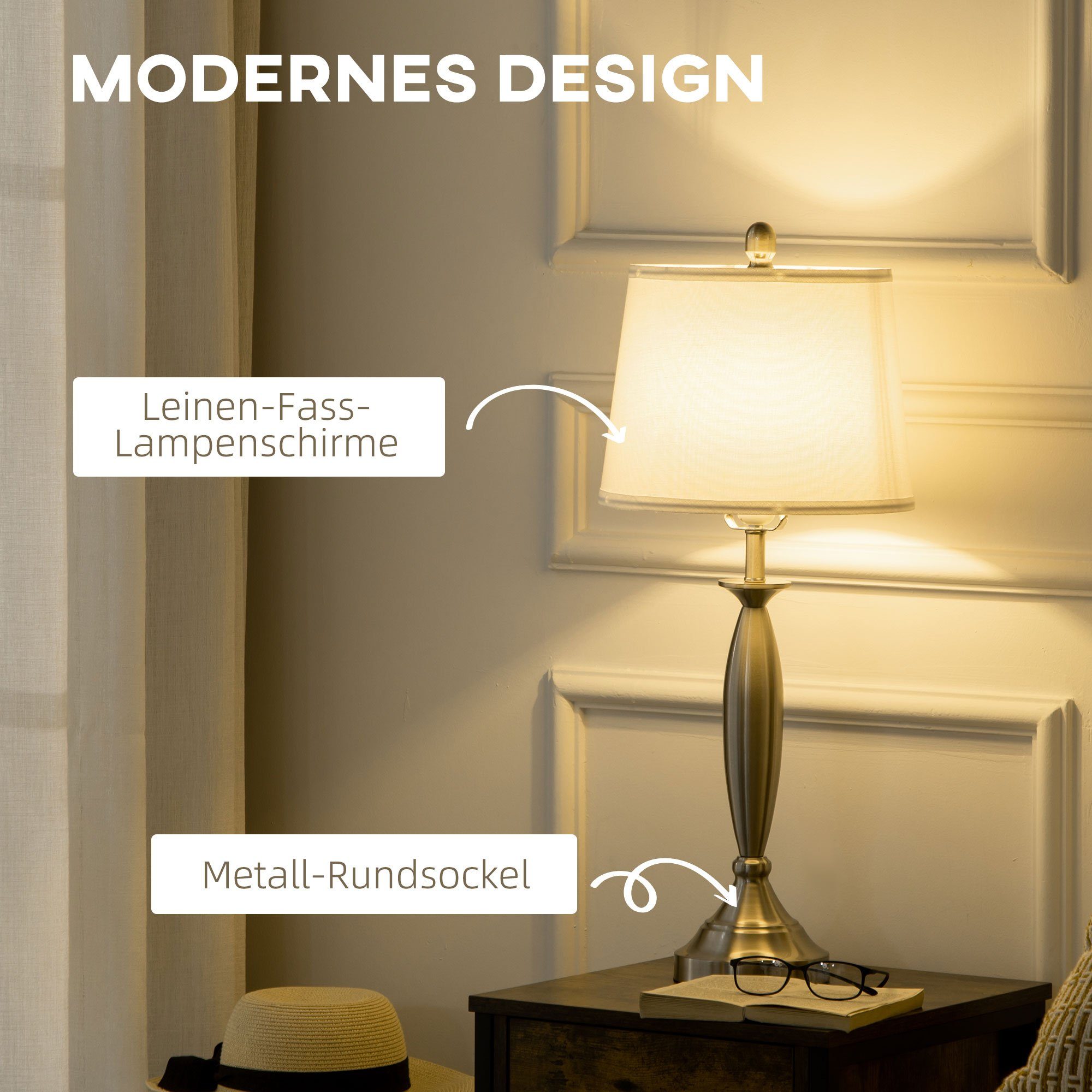 HOMCOM Stehlampe 3-teiliges inkl. 1 Stehleuchte, 2 Tischleuchten, E27 Fassung, für Wohnzimmer, Schlafzimmer, Silber+Weiß – Bild 5 von 5