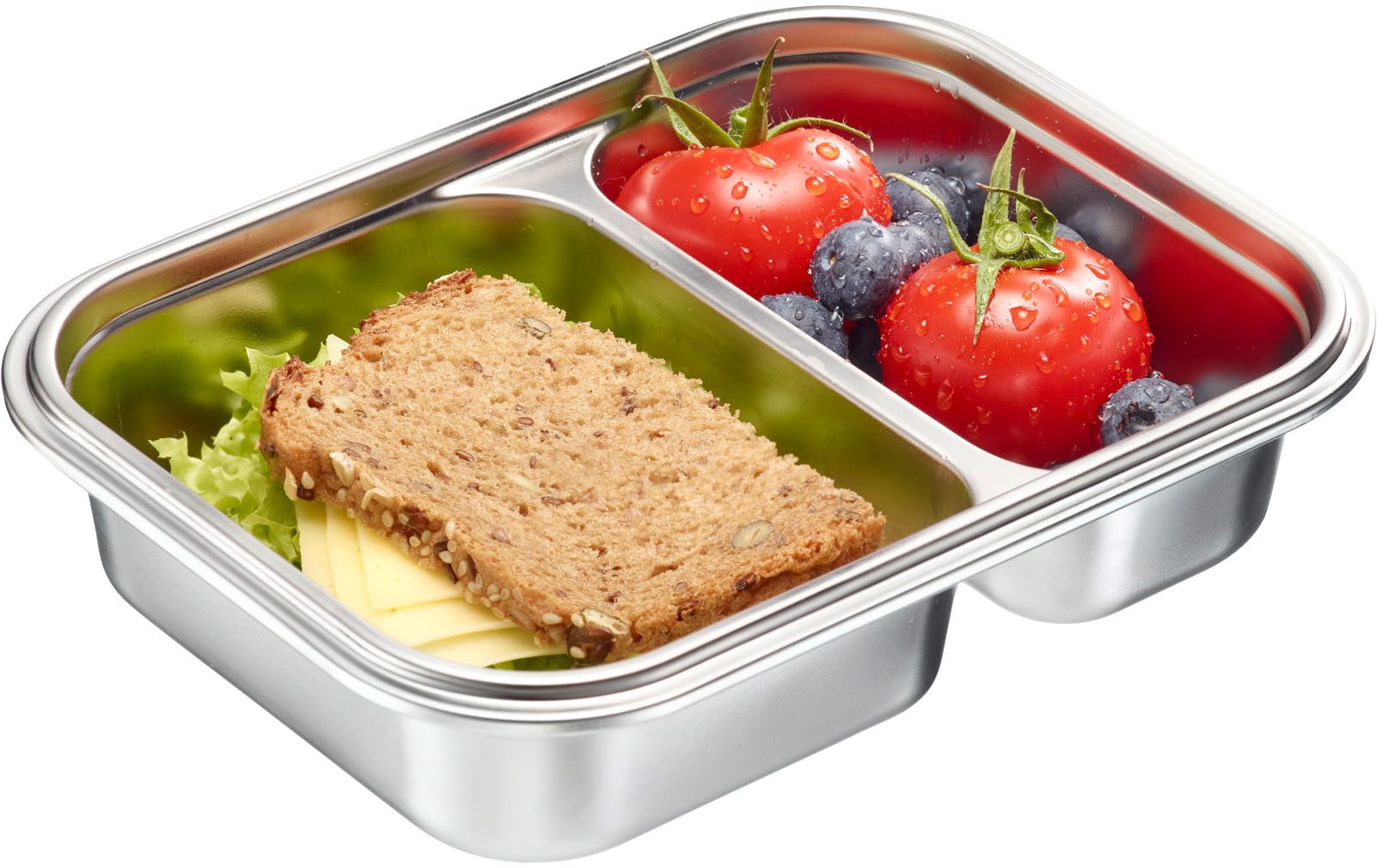 WESTMARK Lunchbox Edelstahl Lunch Box/ Frischhaltedose, geteilt, 450 + 280 ml, Edelstahl 18/8, Polyprophylen (PP), Silikon, (1-tlg), auslaufsichere Brotdose – m – Bild 4 von 5