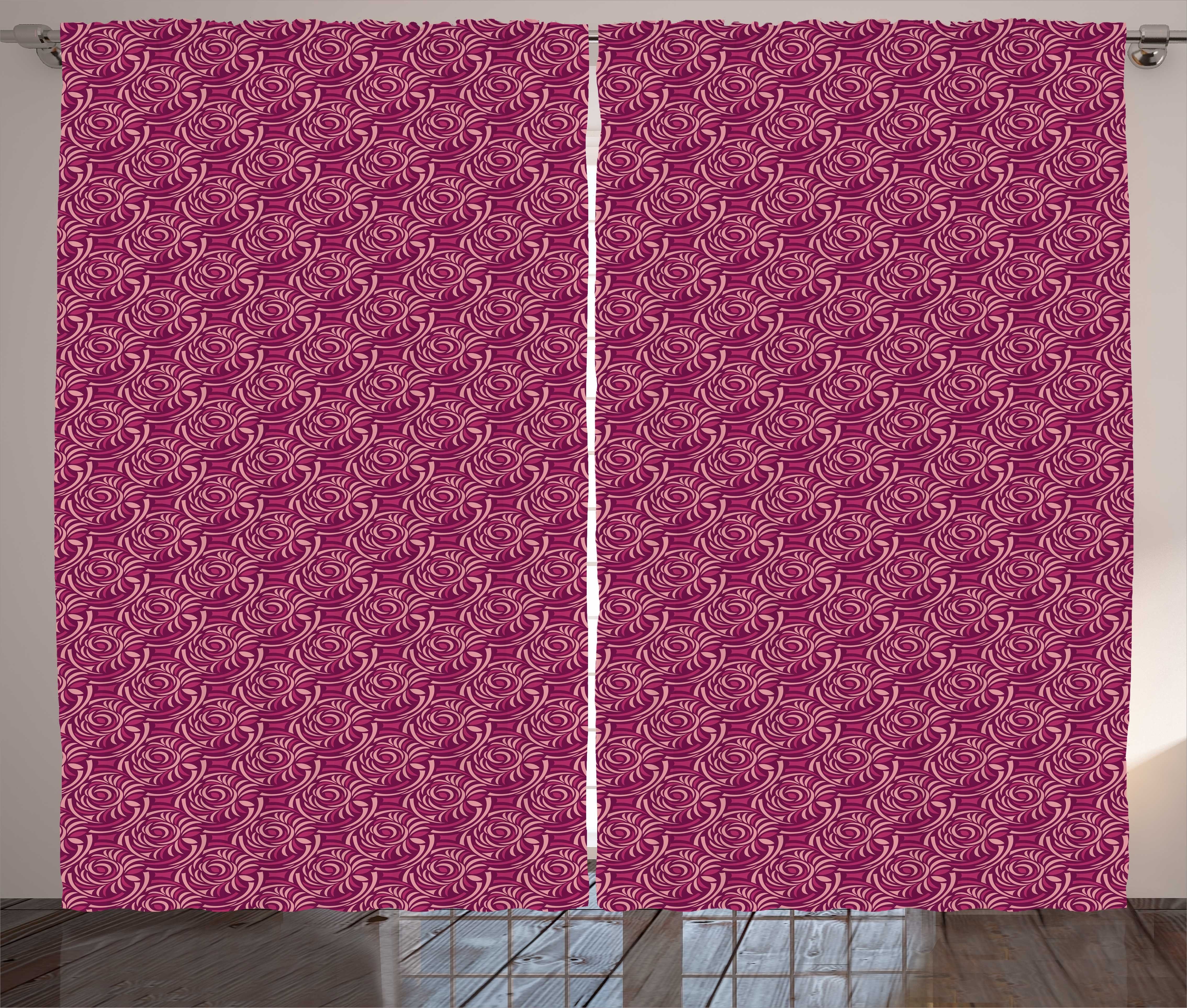 Rosen Gardine Abstrakt mit Vorhang und Abakuhaus, Schlaufen Blumen Haken, Kräuselband Weibliche Schlafzimmer