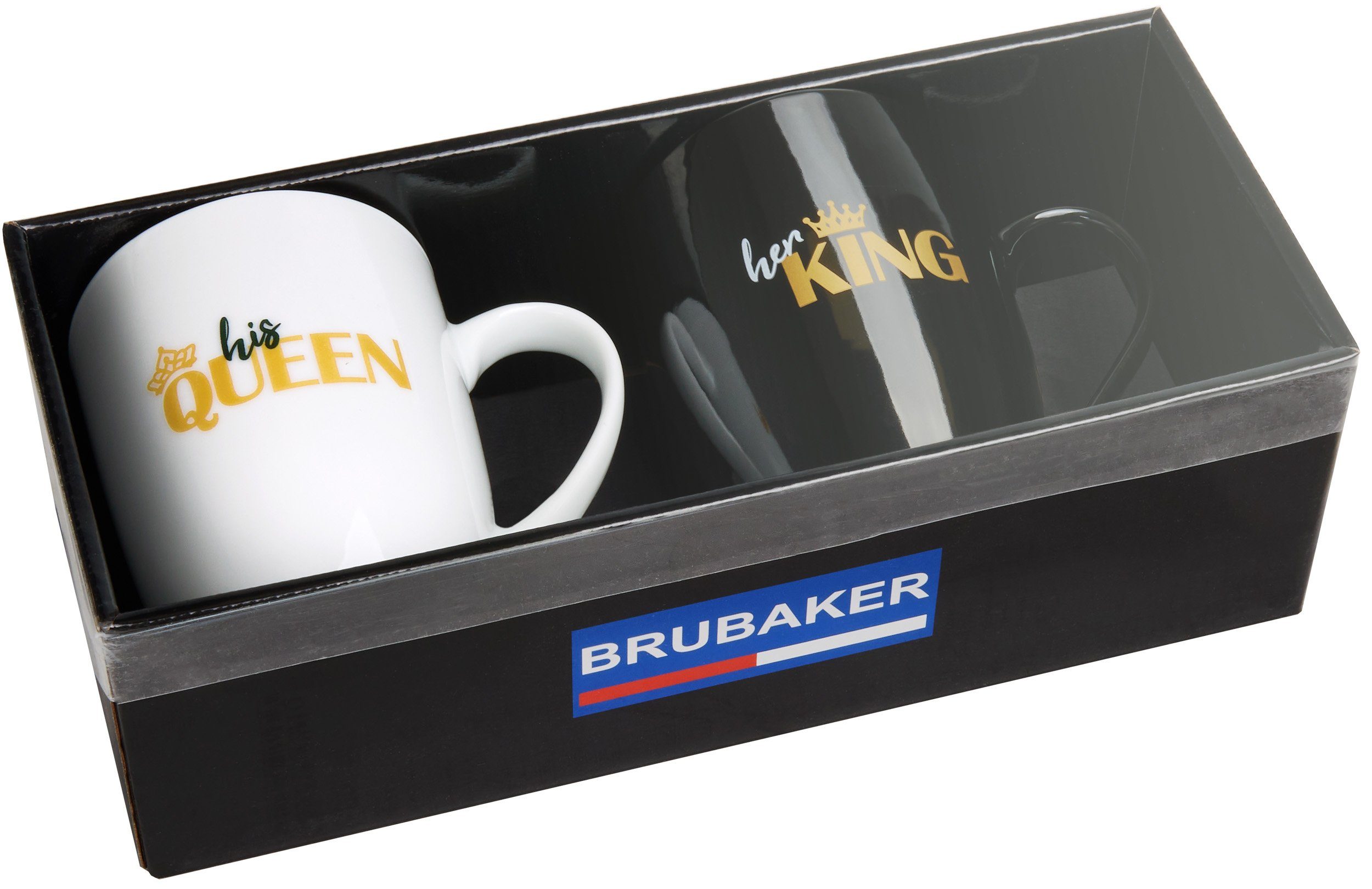 BRUBAKER Tasse Kaffeetassen Her King & His Queen mit Grußkarte, 2-tlg., Keramik, Kaffeebecher - 300 ml Tassen Geschenkset - in Geschenkbox – Bild 4 von 5