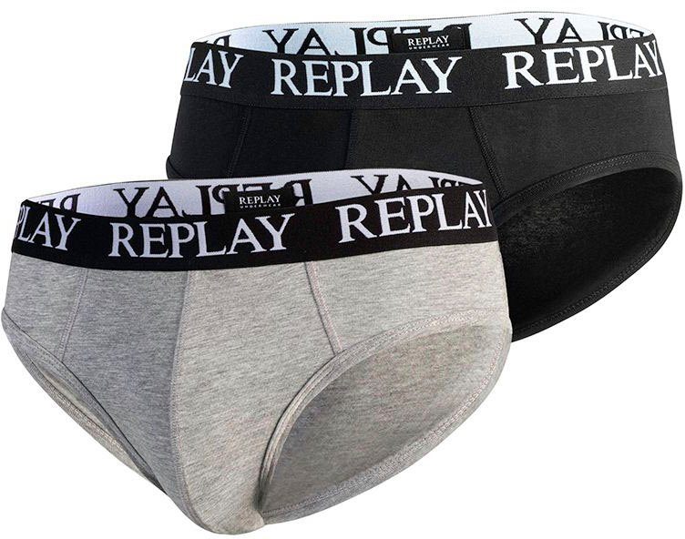 Replay Slip SLIP Basic Cuff Logo 2pcs Bo (Packung, 2er-Pack) schwarz-hellgrau