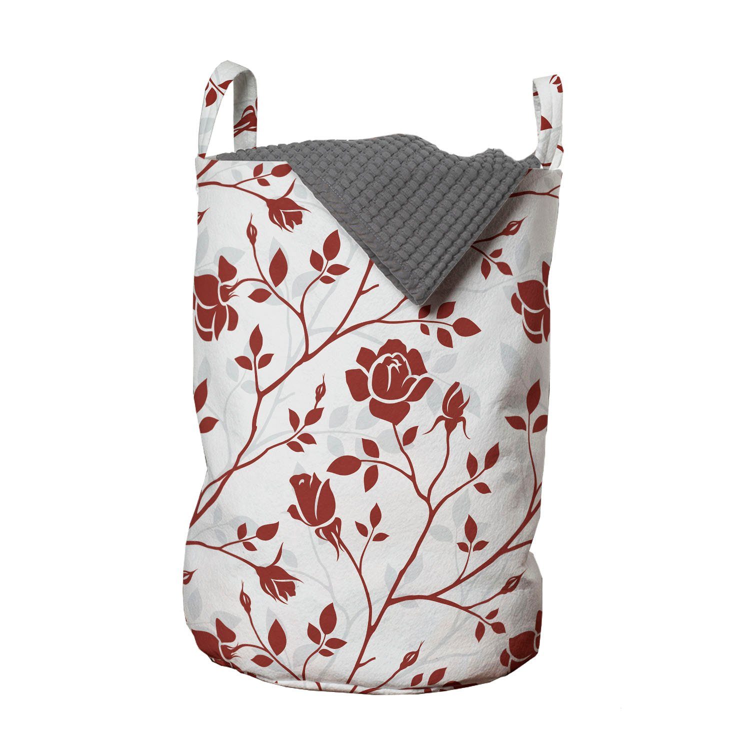 Abakuhaus Wäschesäckchen Wäschekorb mit Griffen Kordelzugverschluss für Waschsalons, Blumen Monochrome Rose Leaves