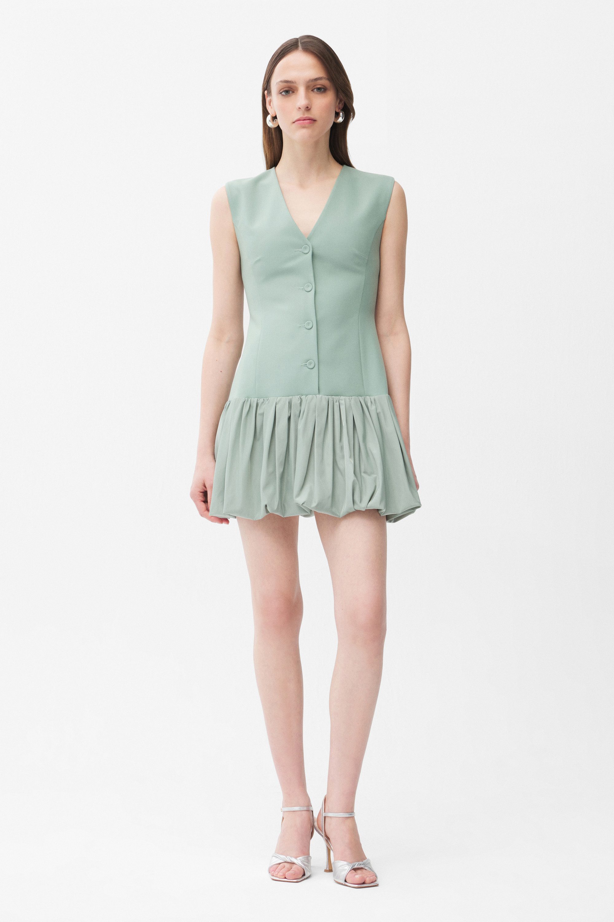 adL Shirtkleid Ärmelloses Taftkleid mit Rüschendetail