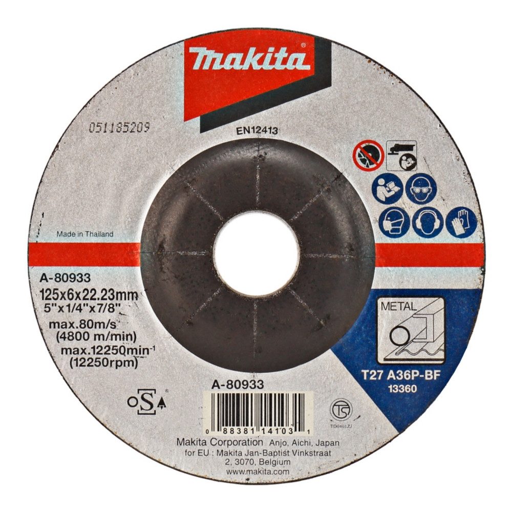 Makita Akku-Winkelschleifer A-80933 Schruppscheibe 125 x 6 x 22 mm Schleifscheibe Grau