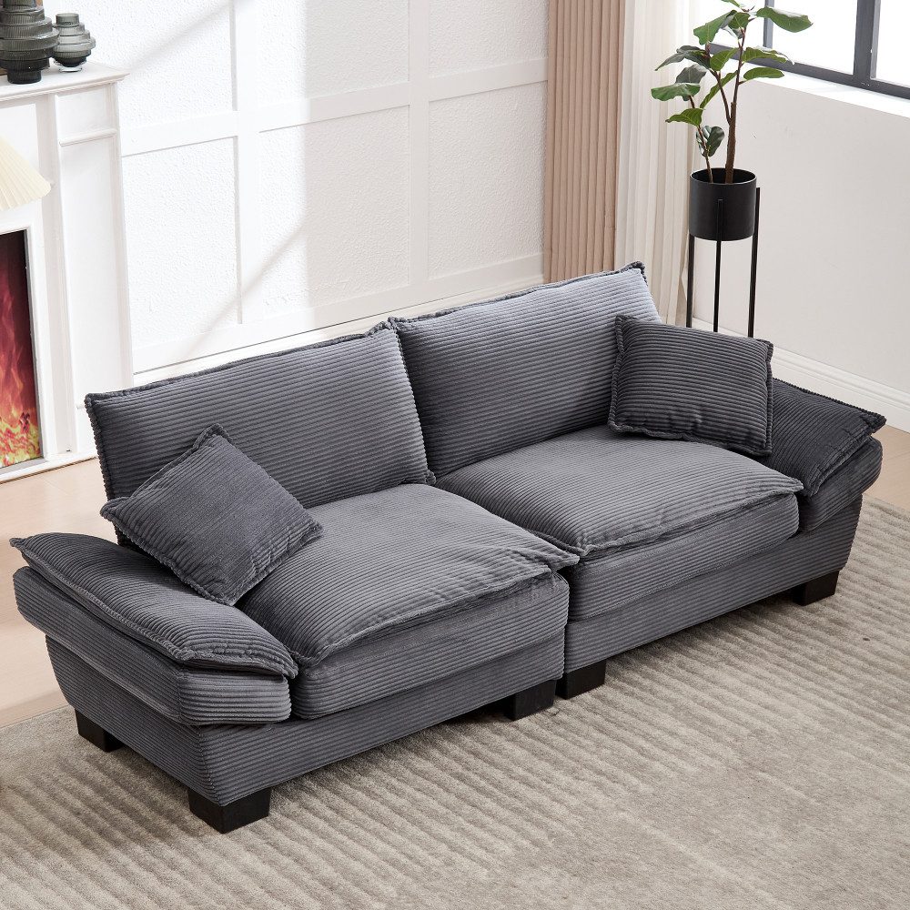 BBG 2-Sitzer Sofa 2 Sitzer Samt, Moderne Couch mit Kissen & tiefem Sitz, Polstersofa Wohnzimmer mit Holzrahmen, Bequemes Stoffsofa, für Wohnzimmer Schlafzimmer Büro, 224×81×81 cm