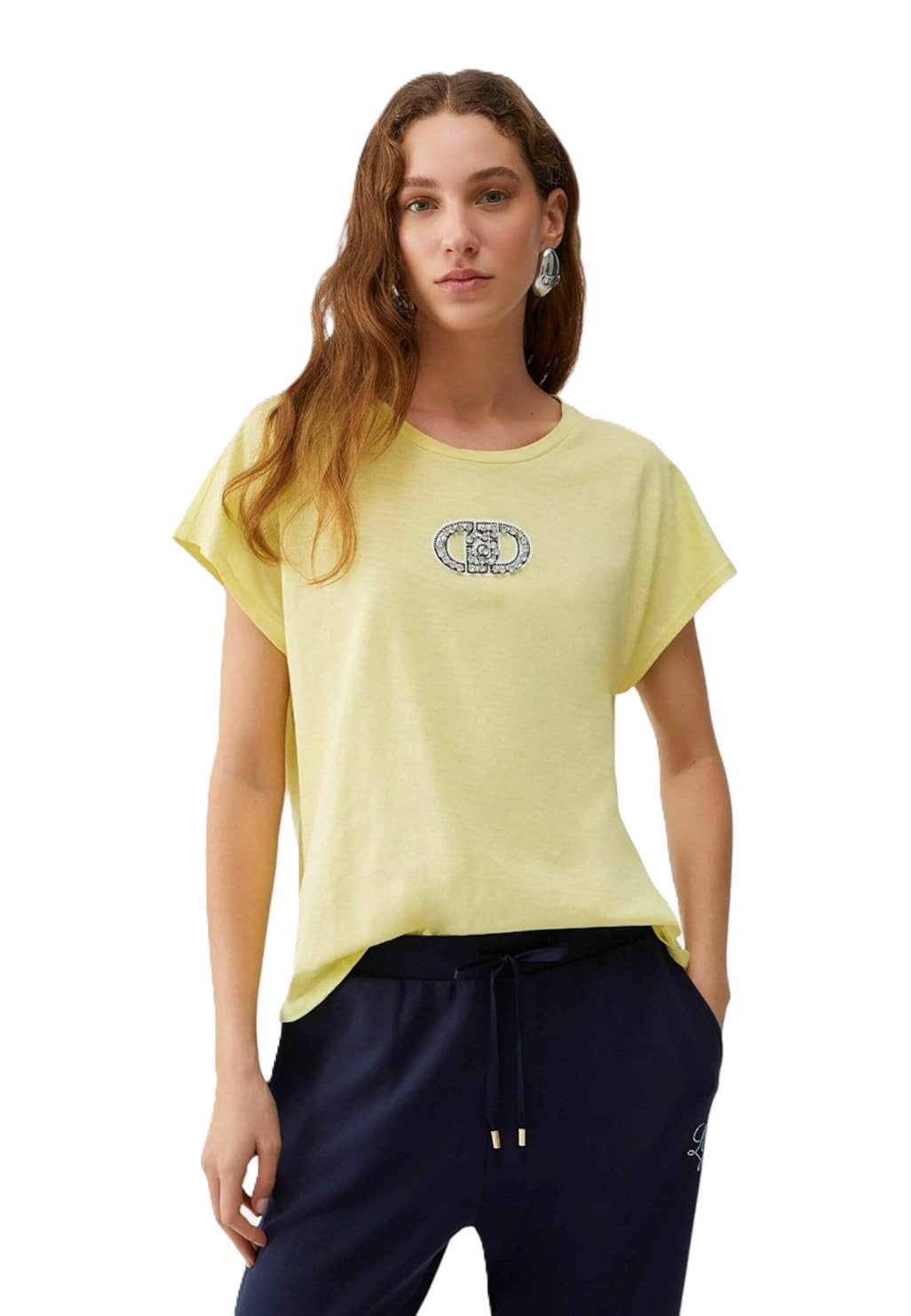 Liu Jo Kurzarmshirt ? Damen T-Shirt mit Strasslogo ? Baumwoll-Modal Shirt ? Casual Fashion