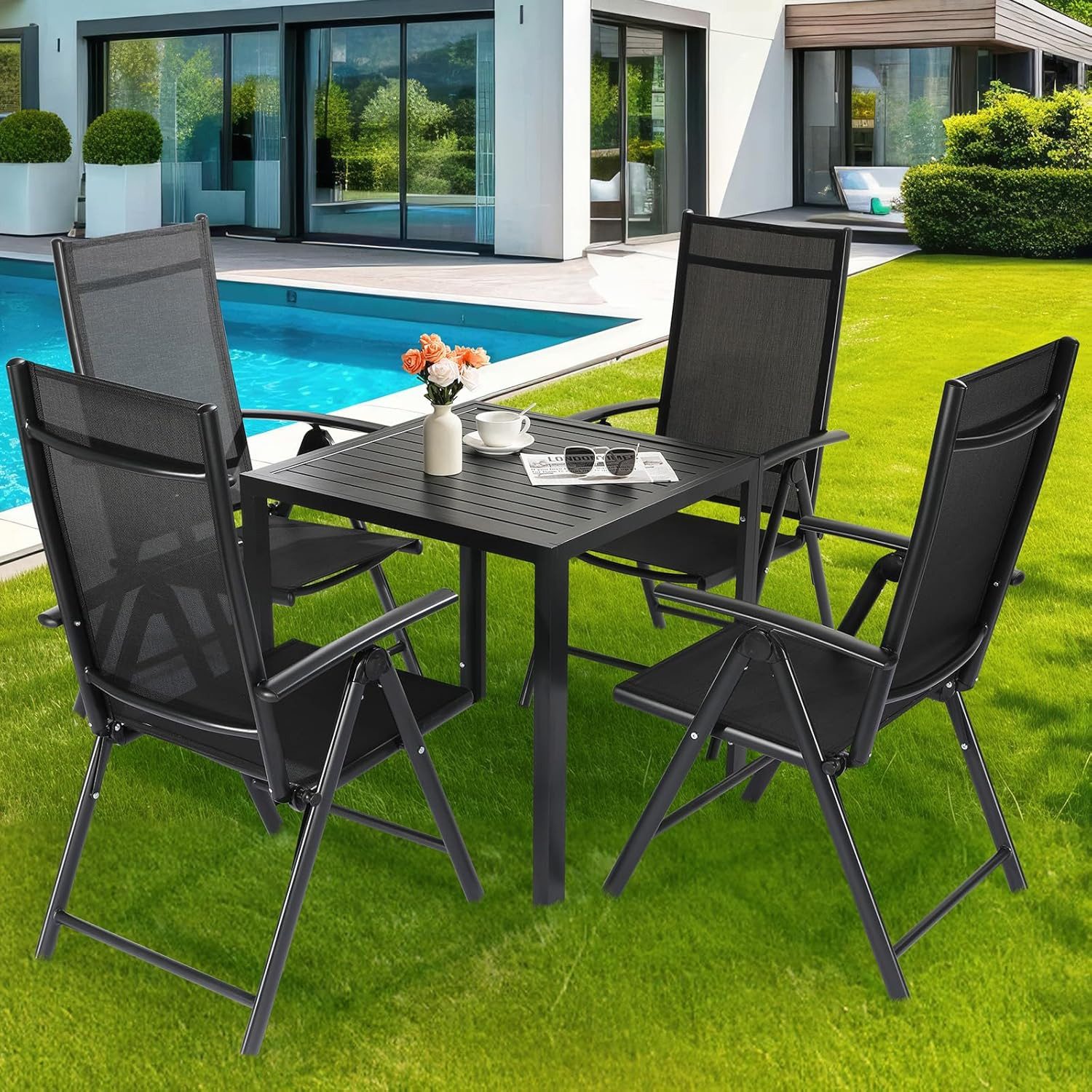 TLGREEN Gartentisch Komplett aus Aluminium, 75x75 cm Balkontisch Wetterfest, (Alu Quadratisch Esstisch,Outdoor Rostfreier Vollmetalltisch), Für Terrassen Garten – Bild 2 von 5