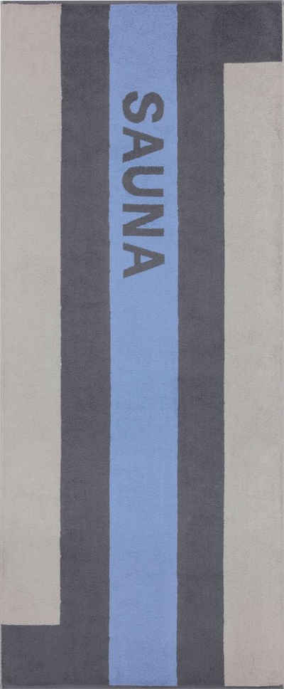 Cawö Saunatuch »Streifen«, Walkfrottier (1-St), mit farbigem Streifen & Schriftzug