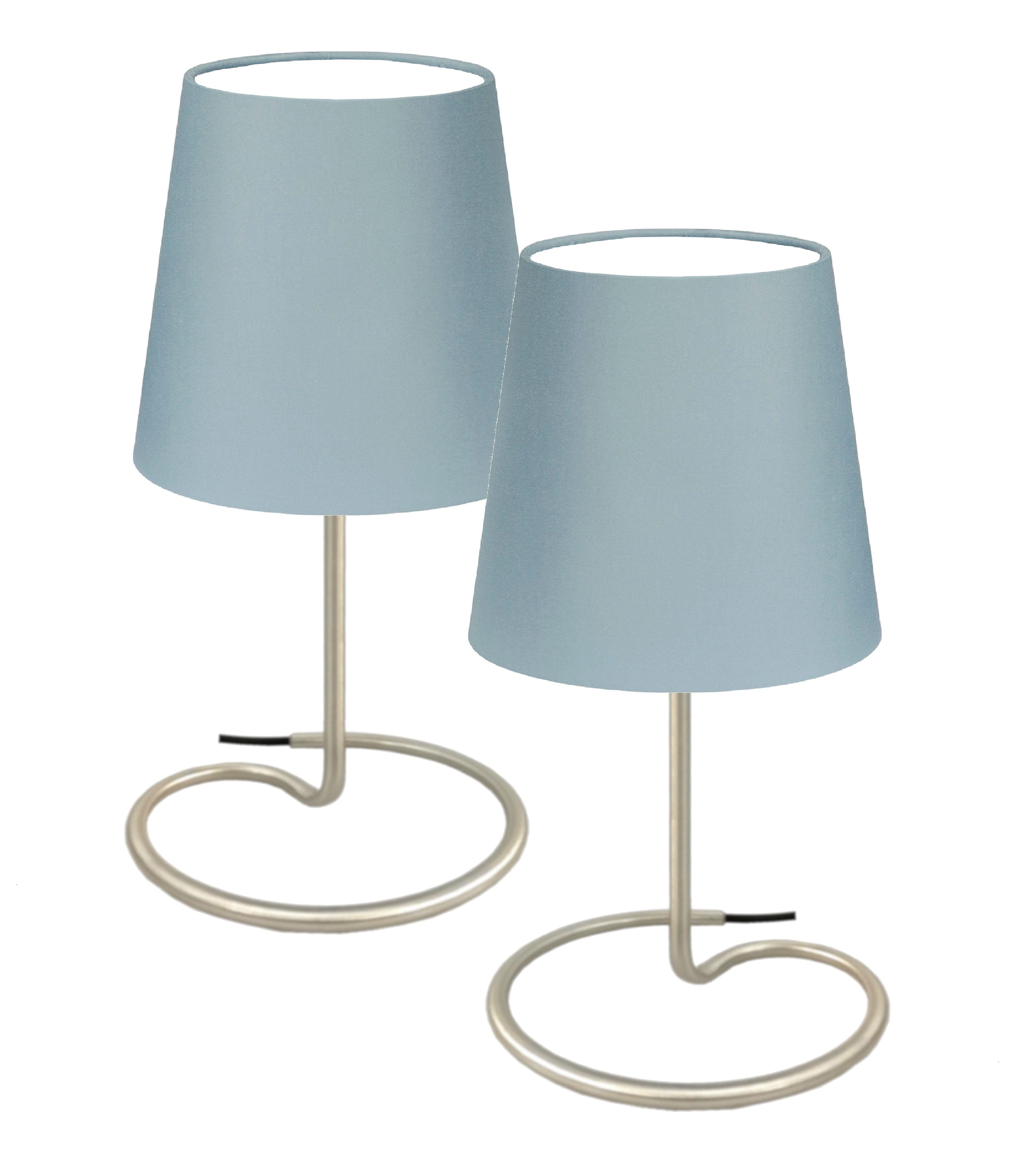 TRANGO LED Tischleuchte, 2er Pack 2018-05GL LED Nachttischlampe *GREY* Tischleuchte mit Stoffschirm in grau inkl. je 1x E14 LED Leuchtmittel 3000K warmweiß, Lampe, Fensterbank Leuchte, Nachttischleuchte für Schlafzimmer