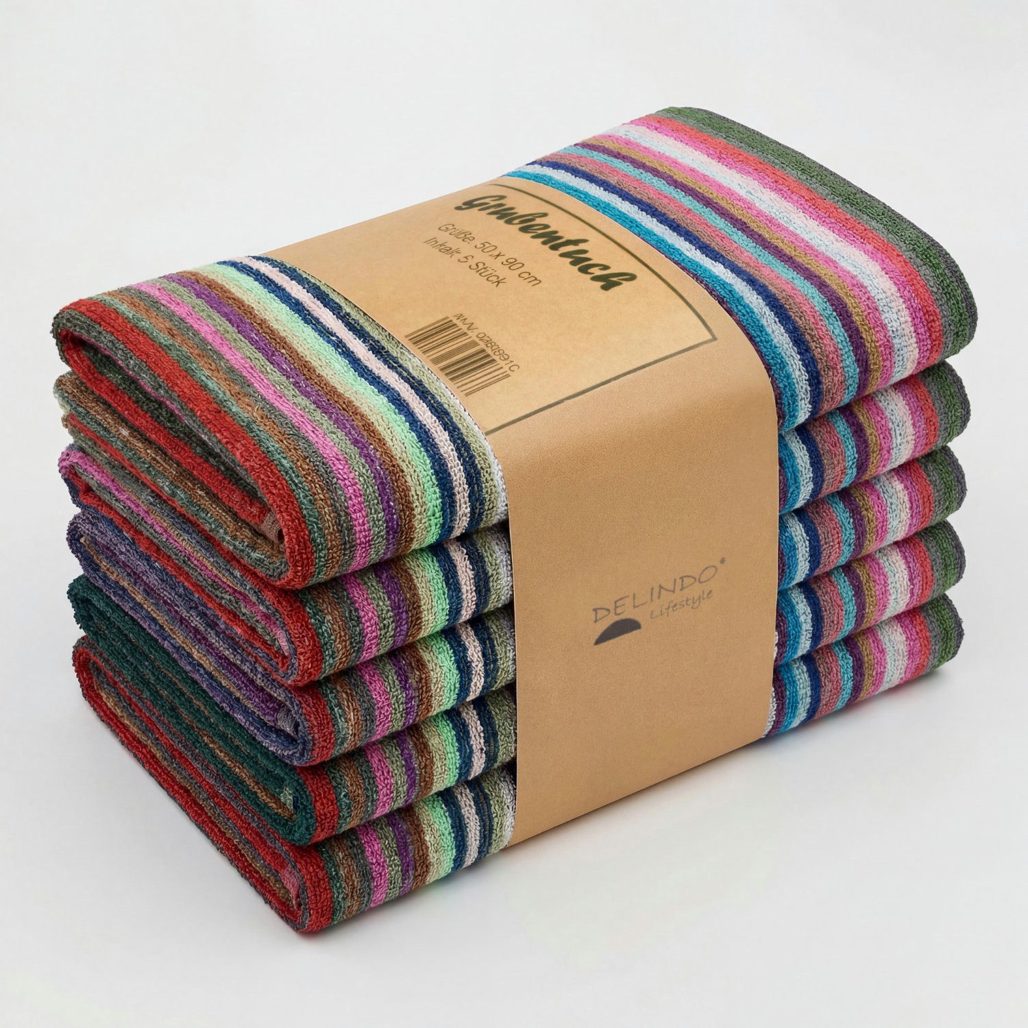 Delindo Lifestyle Geschirrtuch, Grubentuch aus Baumwolle, (5er Set, bunt gestreift ca. 50x90 cm)