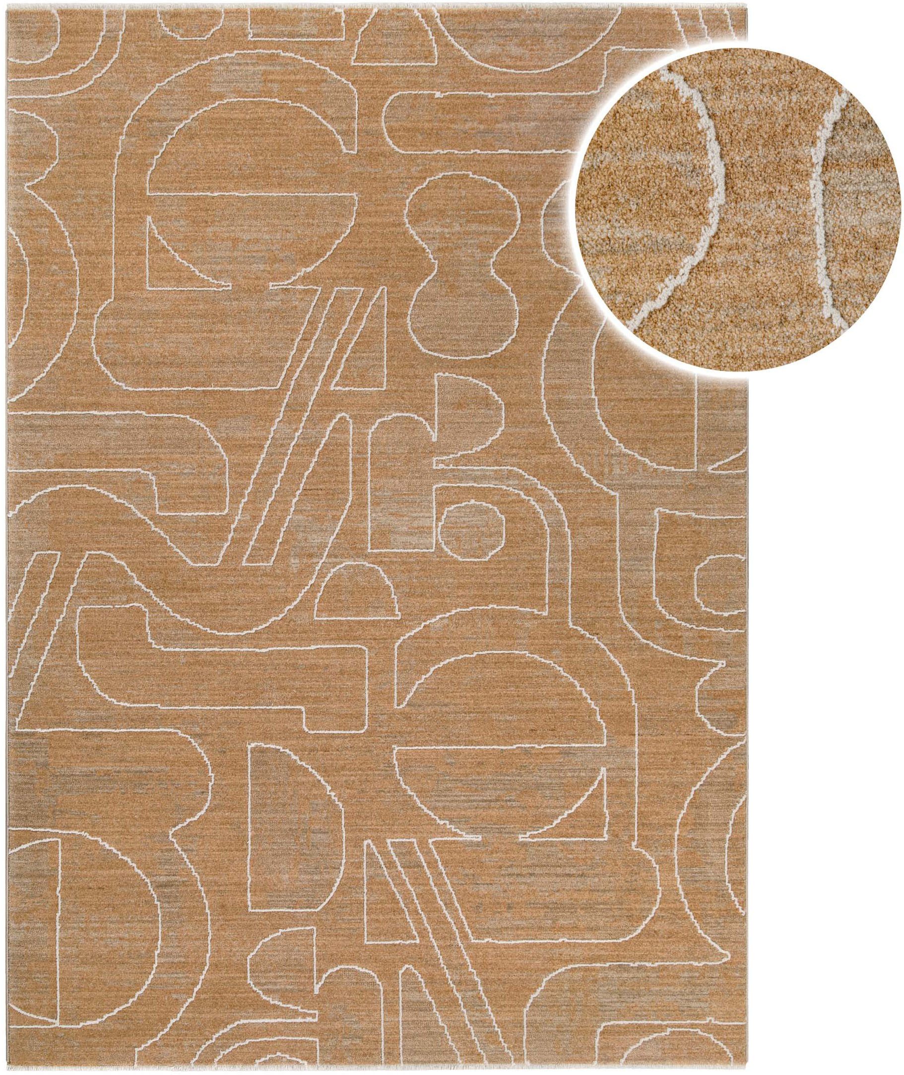 Esprit Teppich Beatle-B, rechteckig, Höhe: 15 mm, Kurzflor, grafisches Design, Hoch-Tief-Effekt, waschbar, Jute-Rücken