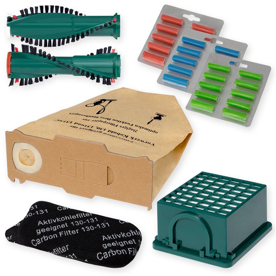 PRIMEBAG Staubsaugerbeutel 30 Beutel 30 Duft 2 Filter 2 Bürsten für Vorwerk VK 130 131 kompatibel
