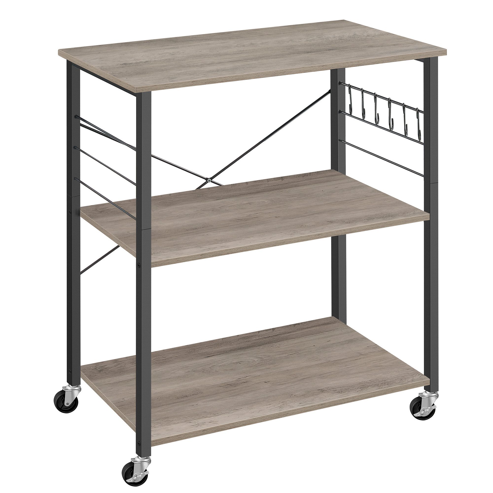 VASAGLE Servierwagen, Küchenwagen mit 3 Ebenen, mit 6 Haken günstig online kaufen
