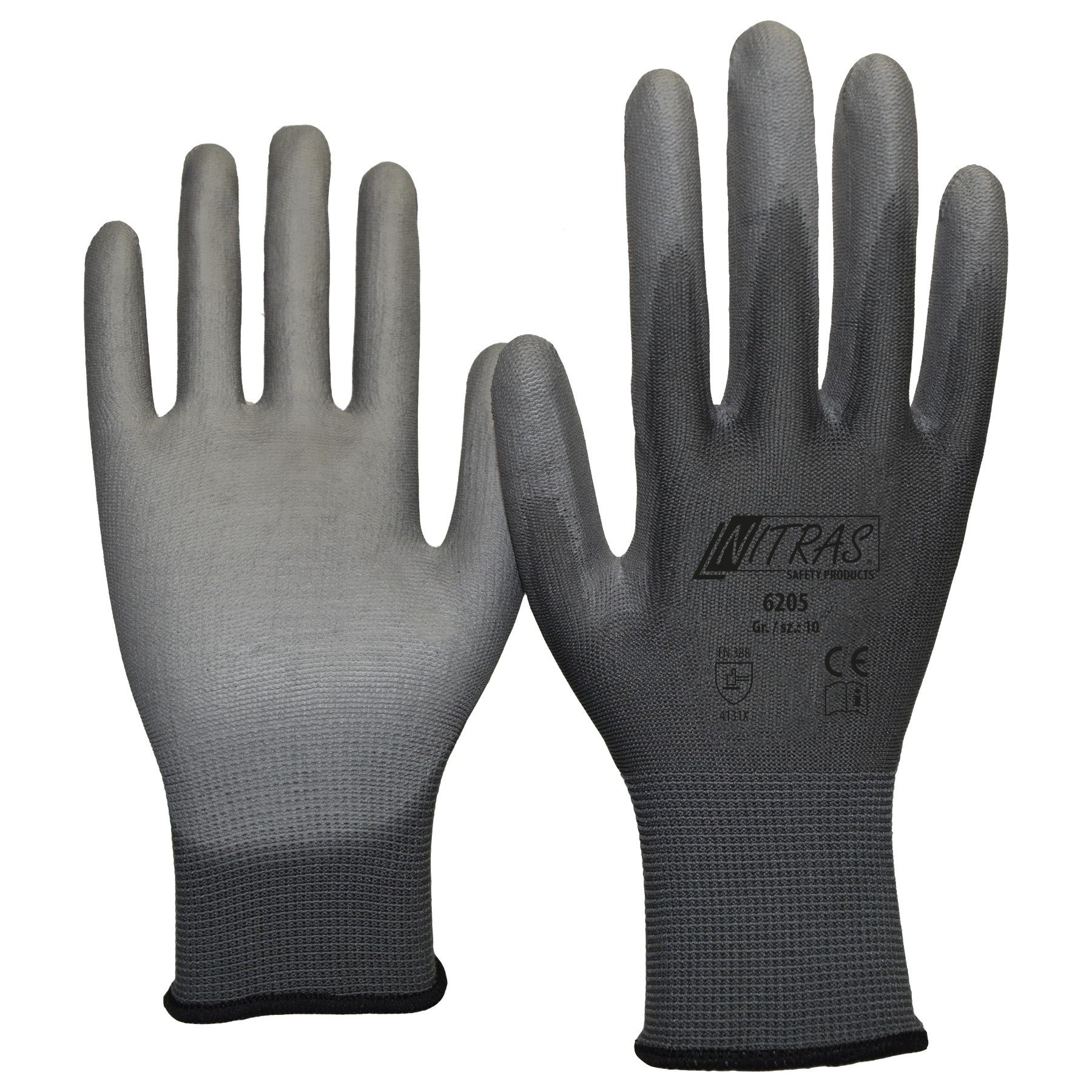 Nitras Arbeitshandschuhe Nylonhandschuhe PU grau (Packung, 12-St) Gr. 9