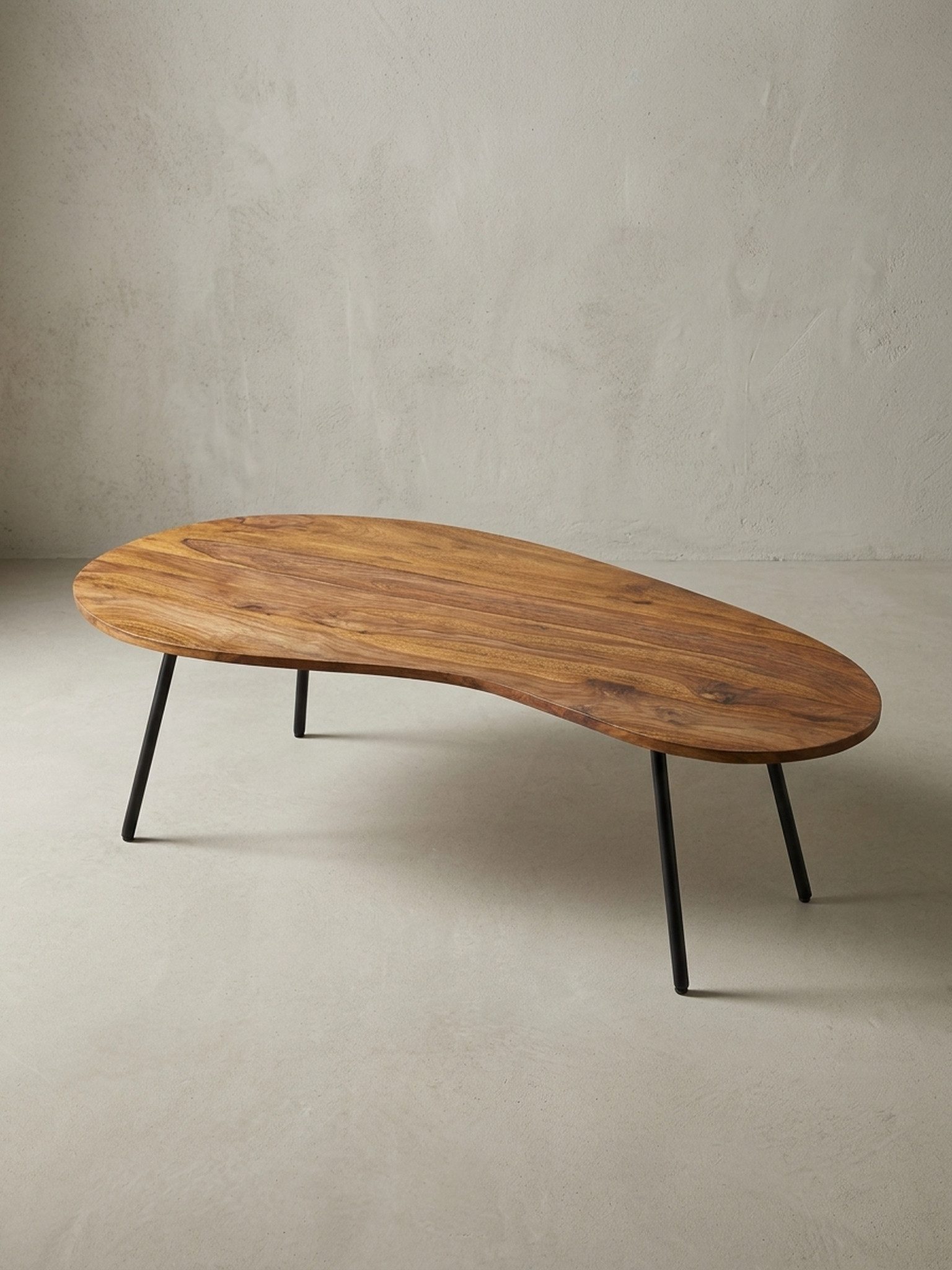 KADIMA DESIGN Couchtisch Nierentisch Massivholz mit Metallbeinen, Holztisch Massivholztisch (Massivholztisch, Tisch Flach Modern), Schwarz, Nierentisch Massivholz, Holztisch Tischbeine Metall, Cooler