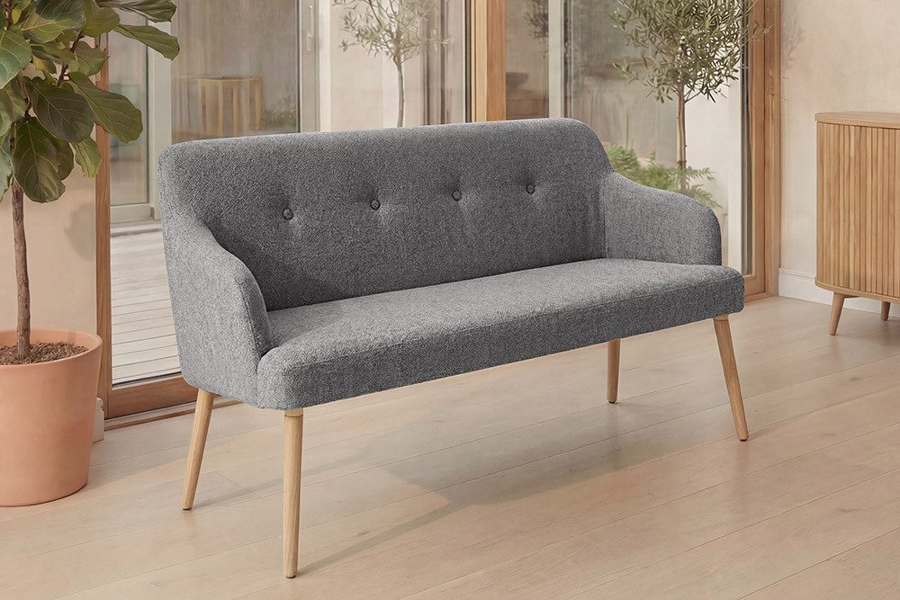 riess-ambiente Polsterbank SCANDINAVIA MEISTERSTÜCK 115cm grau/natur - Massivholz, mit Armlehne (Einzelartikel, 1-St), Nordische Sitzbank - ideal für Esstisch, Küche oder Wohnbereich