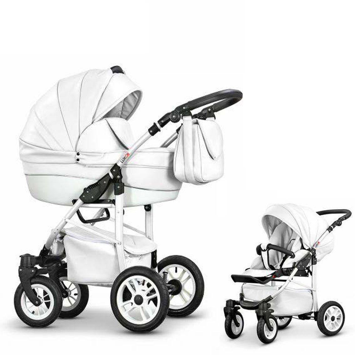 babies-on-wheels Kombi-Kinderwagen 2 in 1 Kinderwagen-Set Cosmo ECO - 13 Teile - in 16 Farben Weiß Kunstleder
