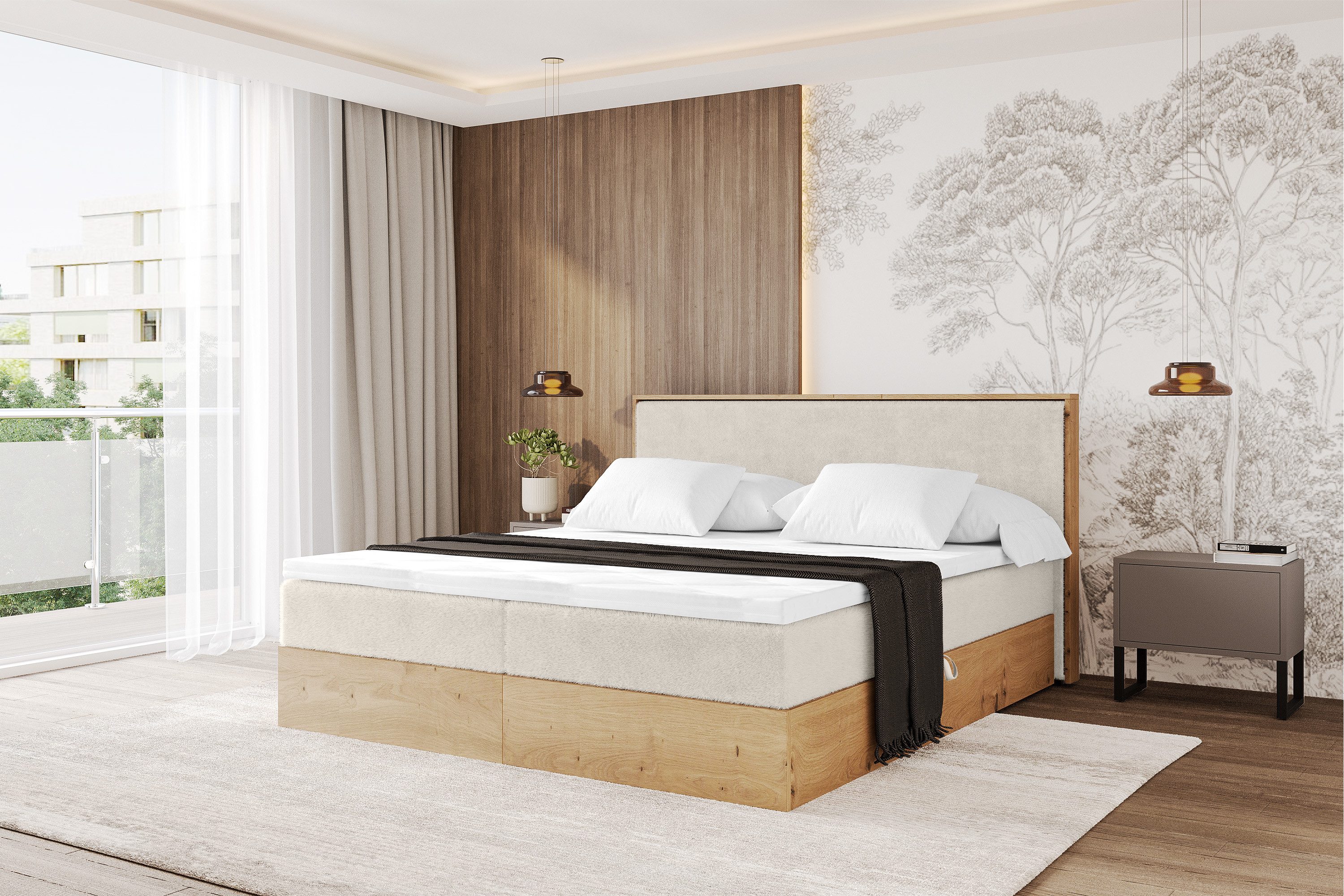 ALTDECOR Boxbett LOLLI9 (Multipocket-Matratze H4, H3 Matratze Bonellfederung, Topper, Kopfteil)