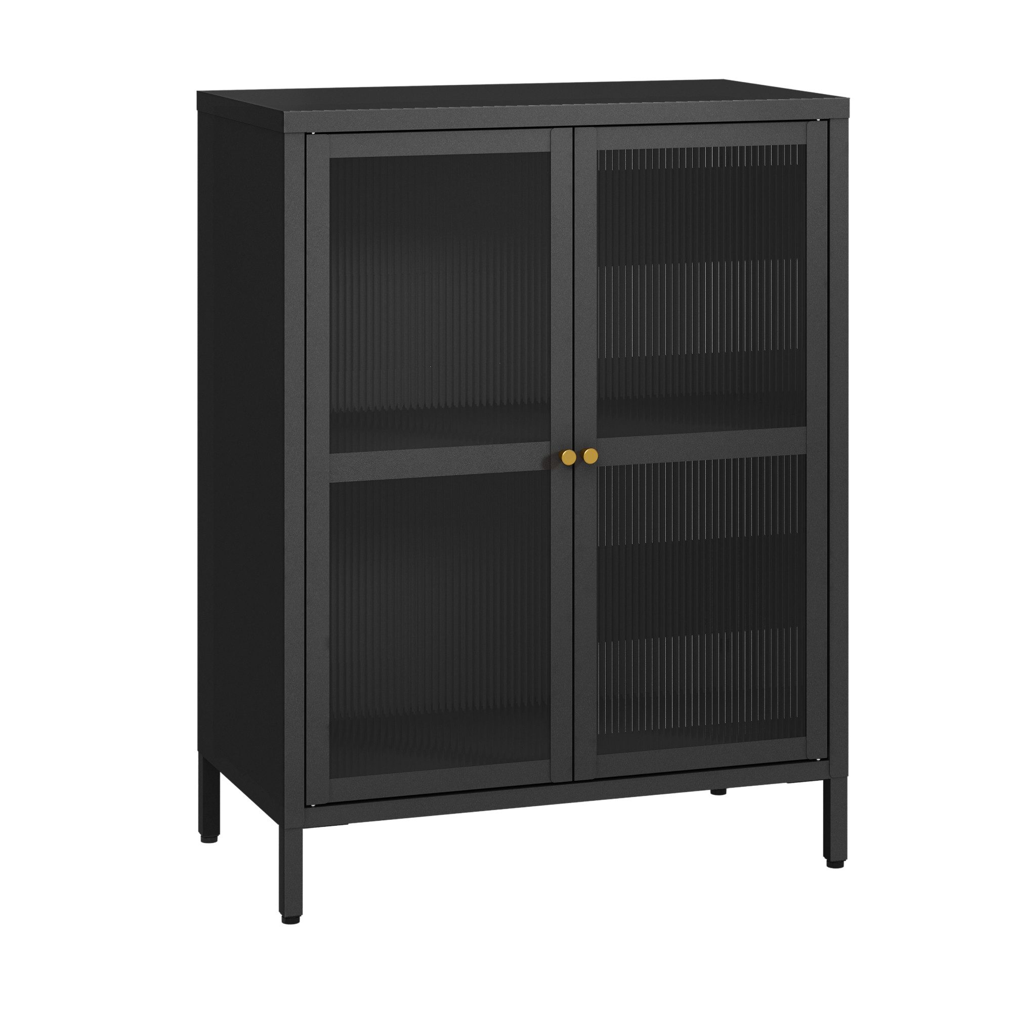 en.casa Sideboard, »Säkylä« Stahl mit 2 Glastüren geriffelt 84x64x35 cm Schwarz