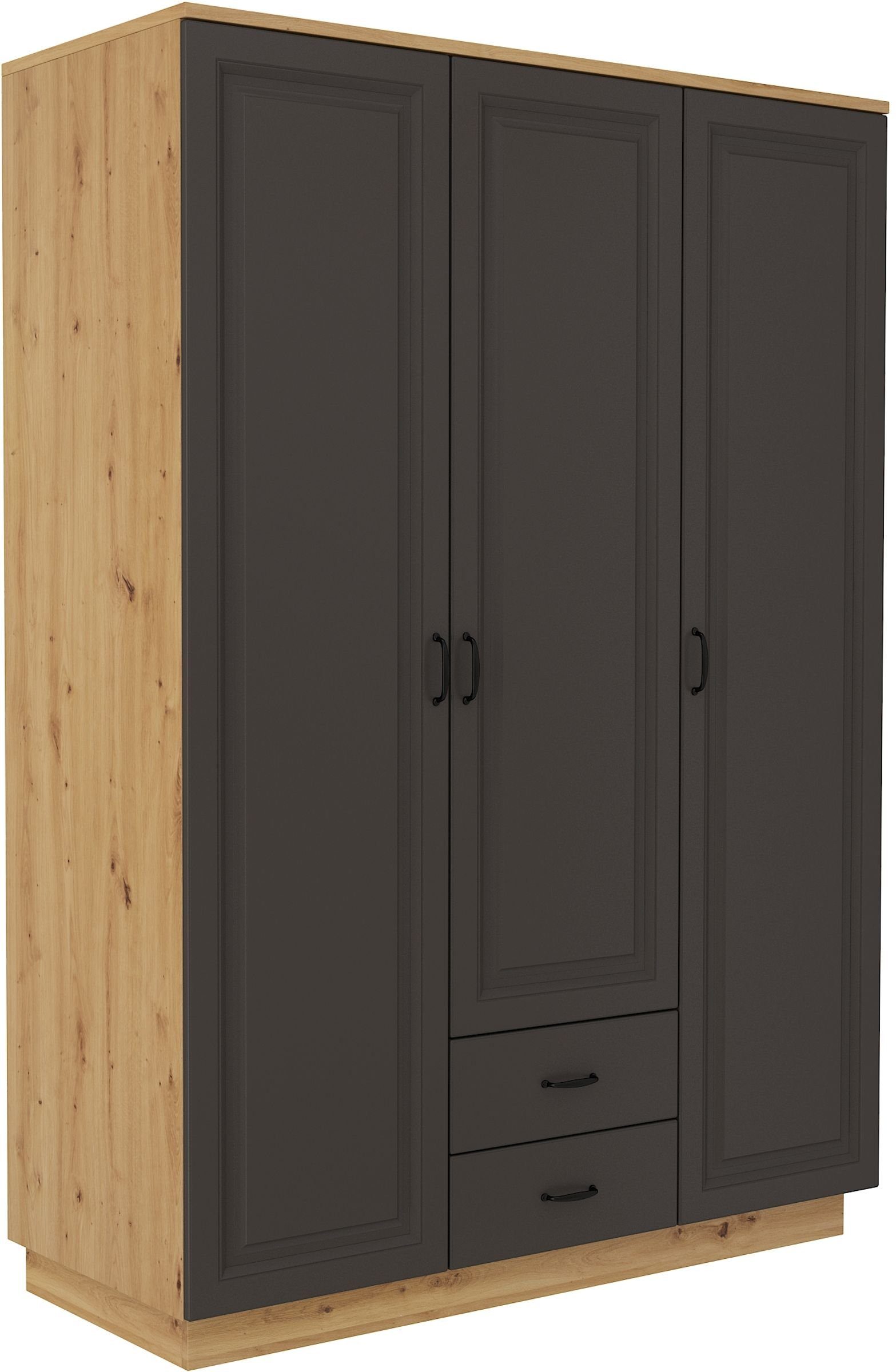 Garderobenschrank Stilo Landhaus 180 cm Kleiderschrank Küchen-Preisbombe Buffet Grau Eiche Kleiderschrank Artisan