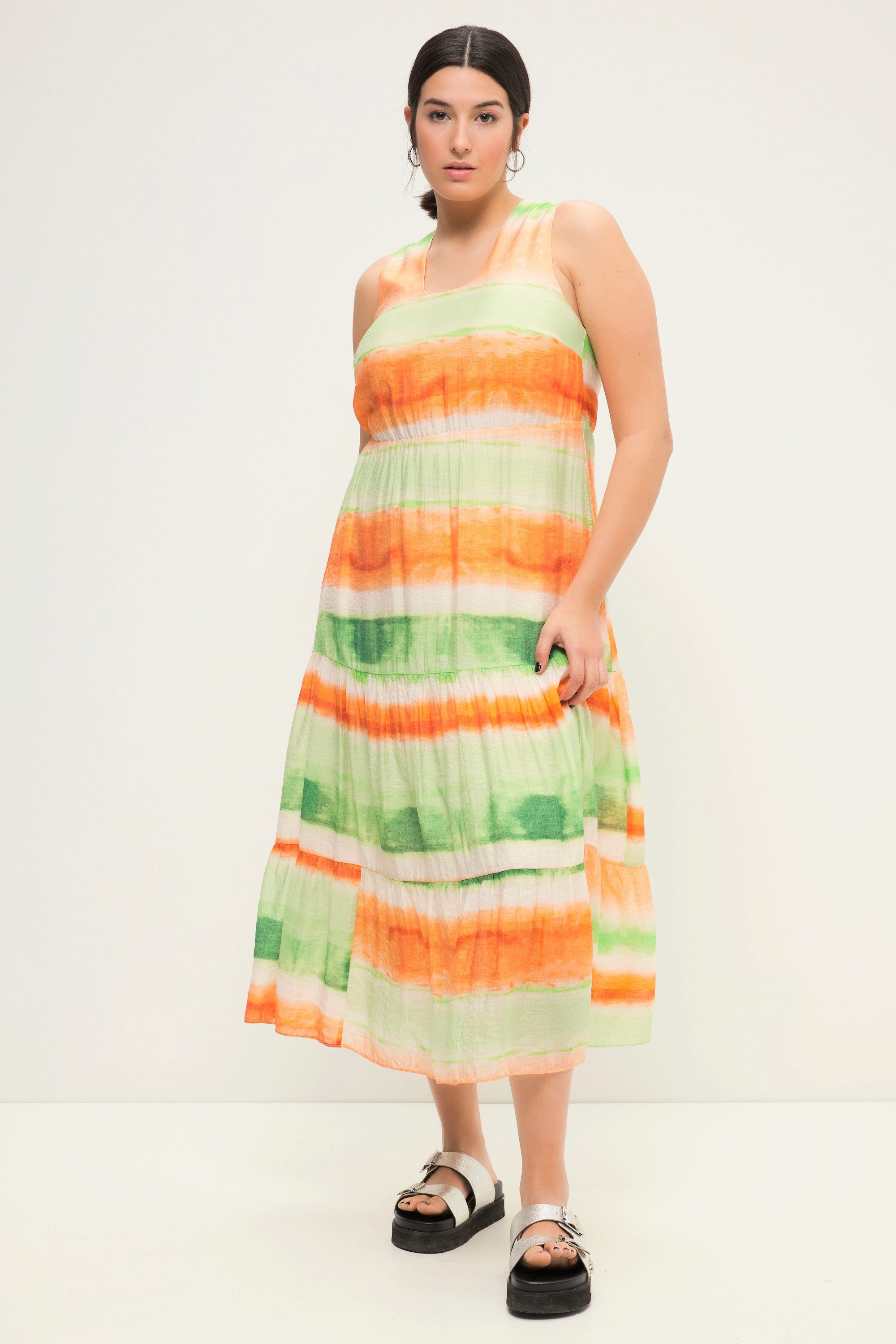 Maxikleid Maxikleid A-Line Batikstreifen Rücken-V-Ausschnitt