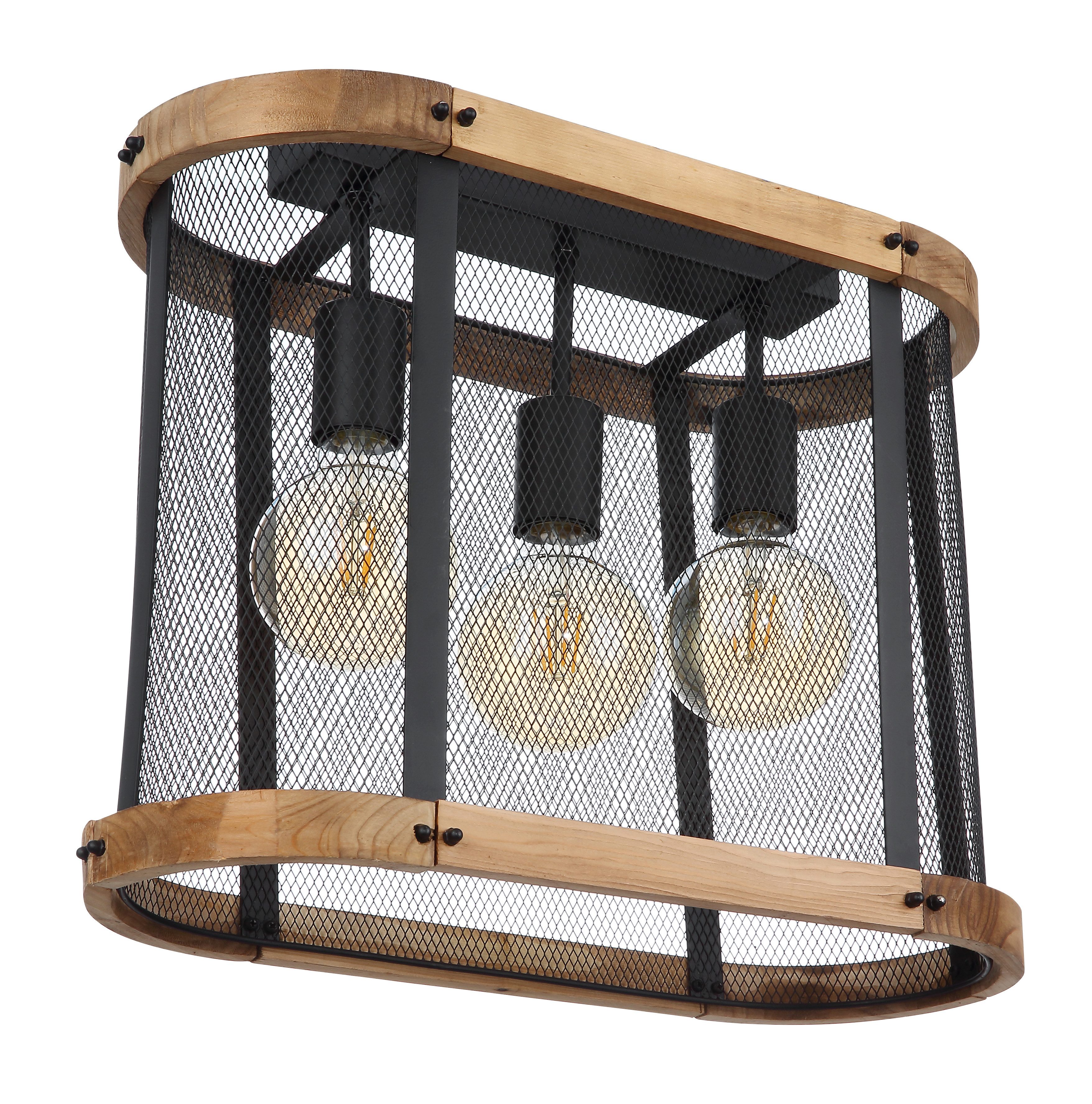 GLOBO LIGHTING Deckenleuchte JEANIE, ohne Leuchtmittel, Deckenlampe/Holz/schwarz/Wohnzimmer/Metallgeflecht
