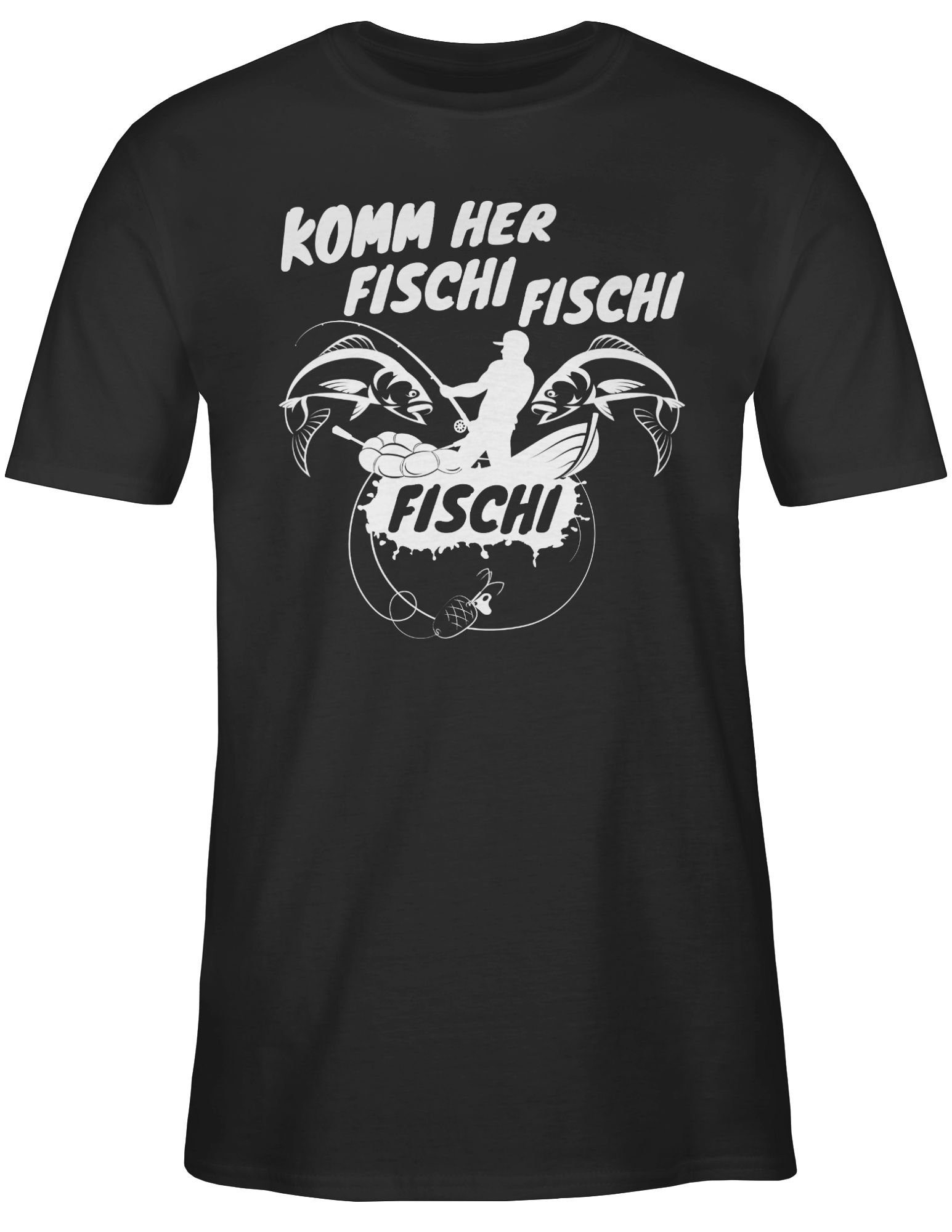 Shirtracer T-Shirt Komm her Angler Schwarz 01 Fischi Geschenke