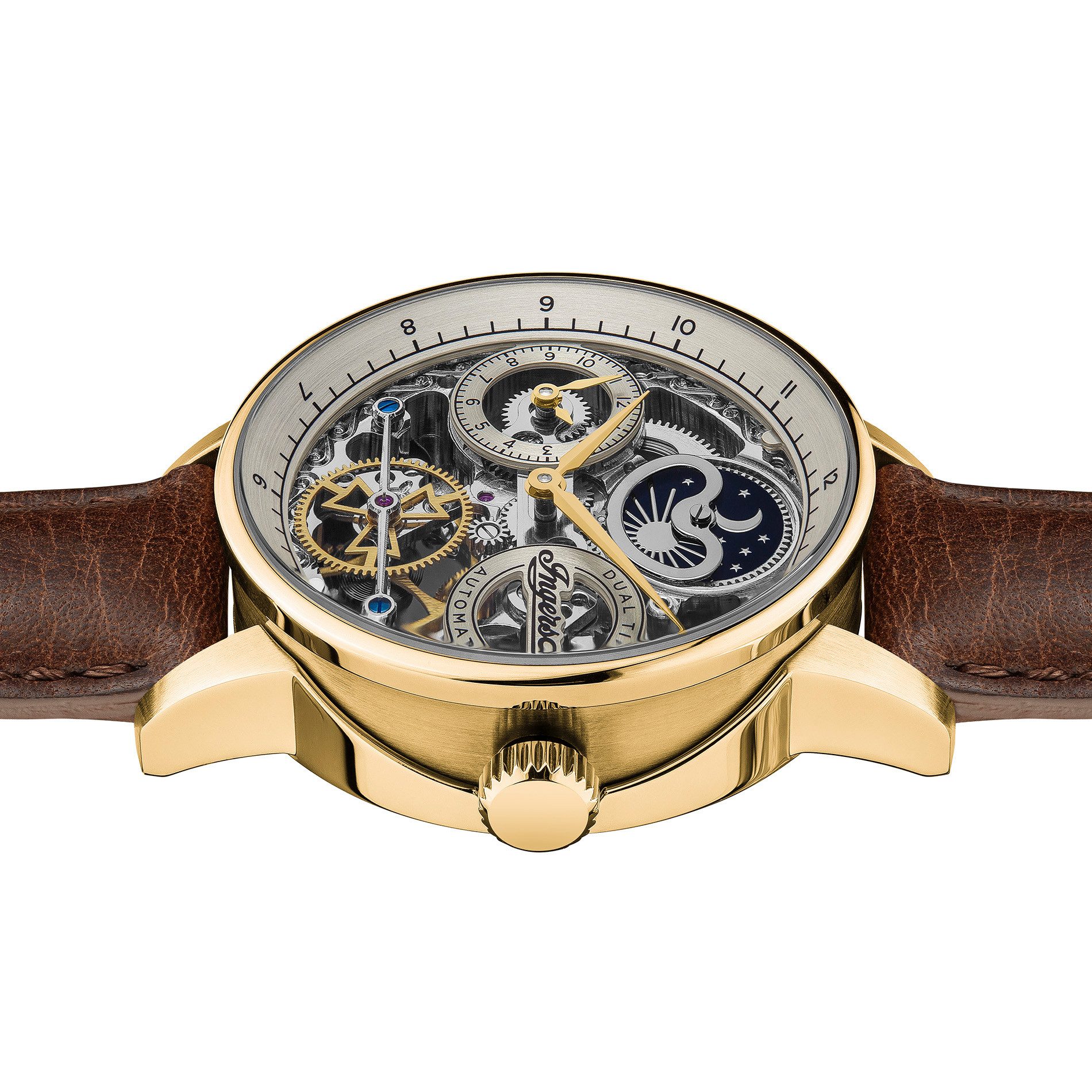 Ingersoll Automatikuhr The Jazz I07704, Armbanduhr, Herrenuhr, Mechanische Uhr, Lederarmband, analog, Dualzeit
