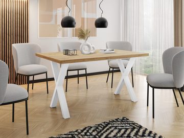 WFL GROUP Esstisch Luiza, Rechteckiger Ausziehbarer Tisch mit weißen Metallbeinen