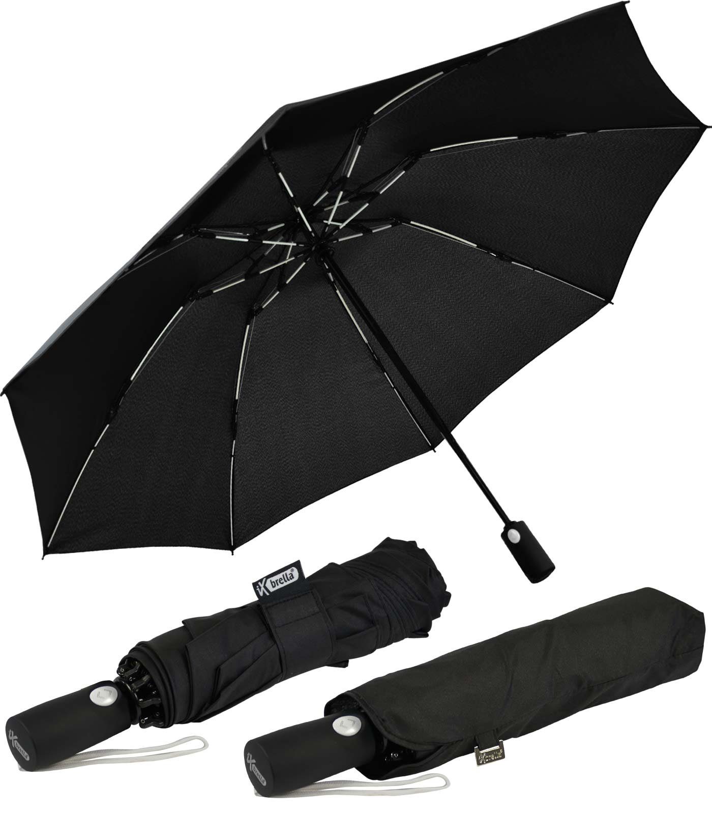 iX-brella Taschenregenschirm Reverse umgekehrt öffnender Fiberglas-Automatiksch, mit bunten stabilen Speichen schwarz-weiß